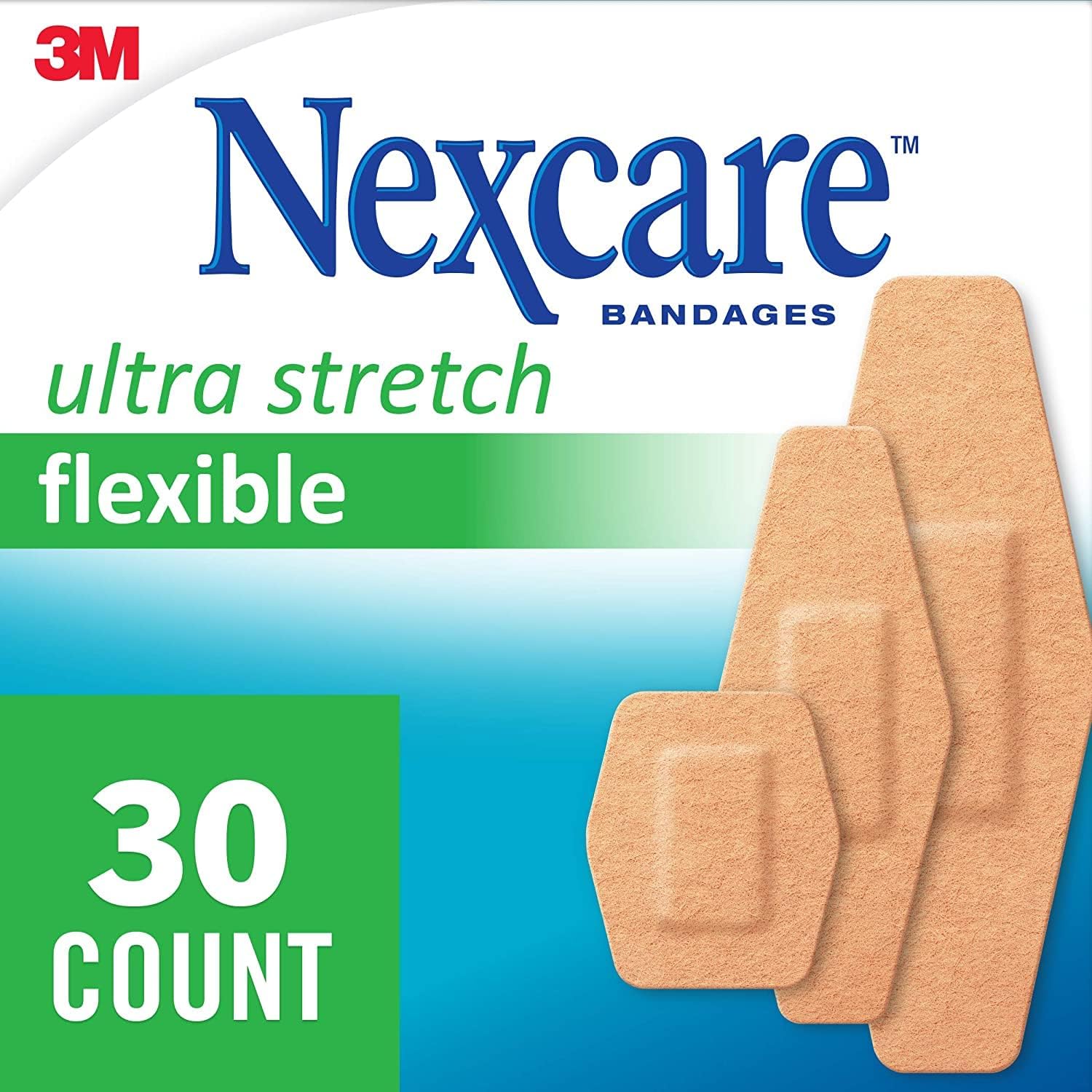 Nexcare Vendajes de tela flexible y resistente, 30 surtidos, paquete de 2