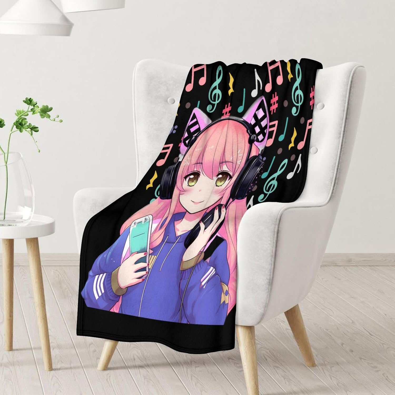 Manta de anime  Manta pequeña de 50 x 40 pulgadas para niños, niñas y niños  Mantas suaves y cálidas para cama, sofá, color negro