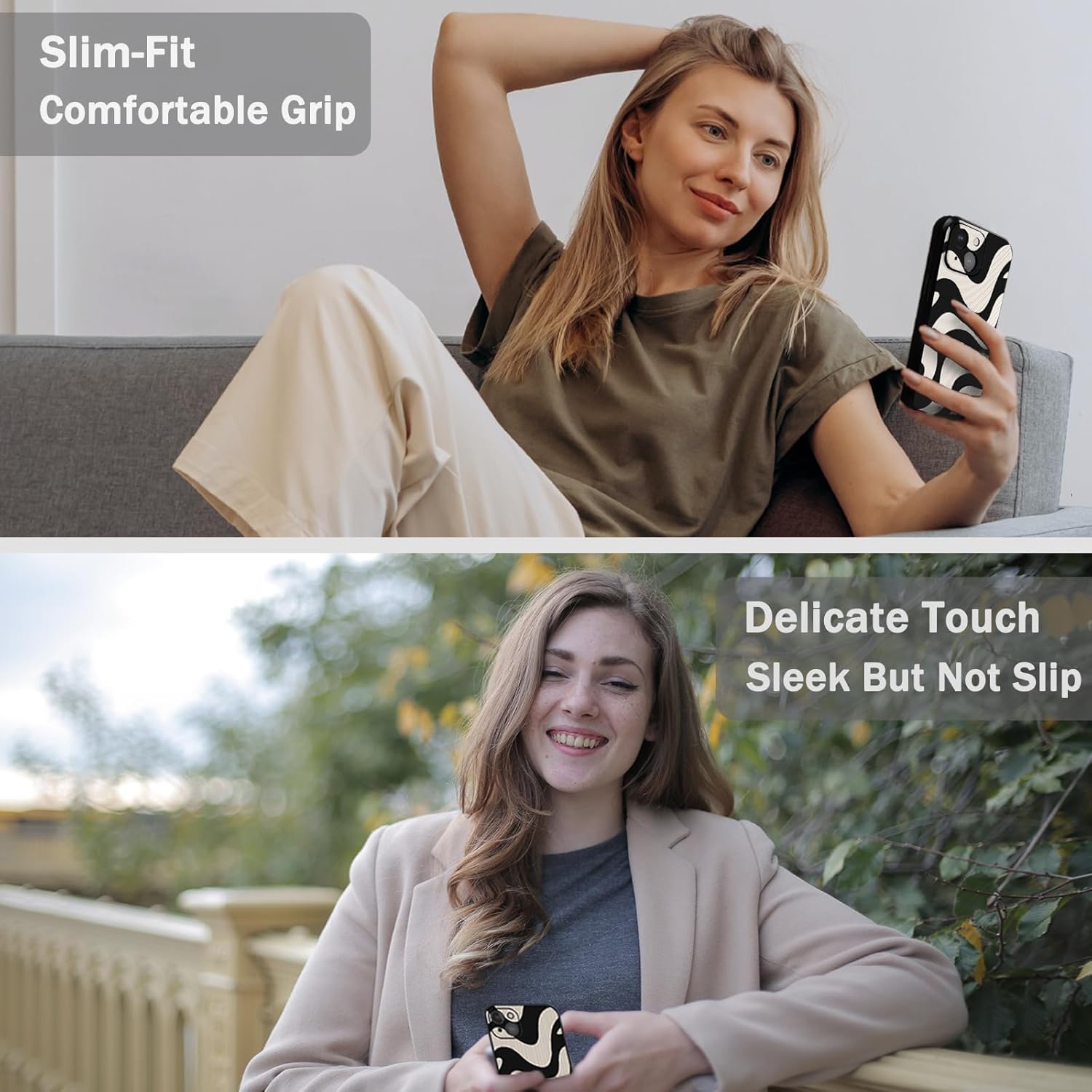 Funda para iPhone 8 Plus con diseño de rayas de cebra simple, diseño retro lindo negro beige ondulado, suave TPU parachoques diseño delgado y a