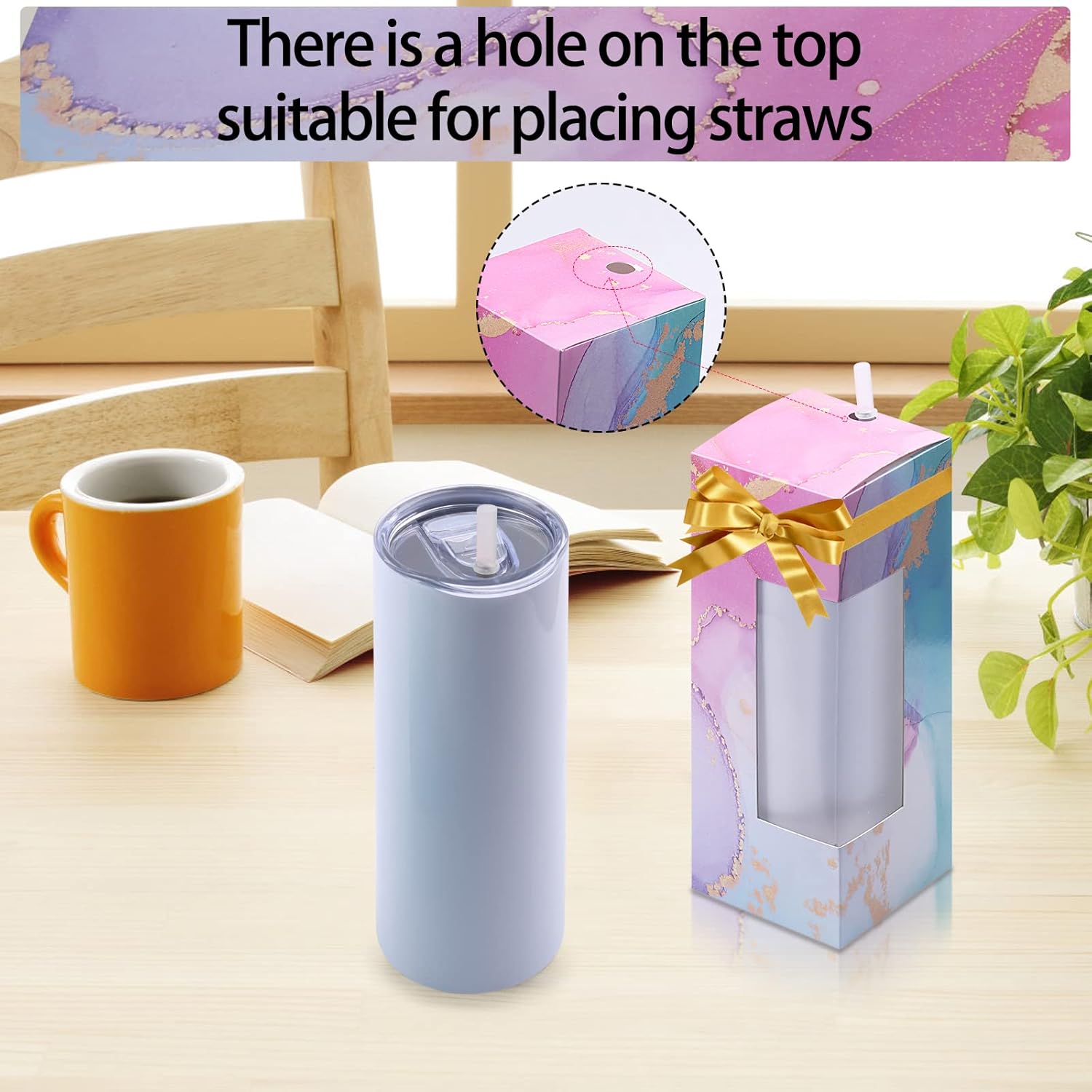 12 vasos de papel kraft con cinta, cajas de vasos de sublimación para embalaje de vasos rectos delgados de 20 onzas, regalos de cumpleaños