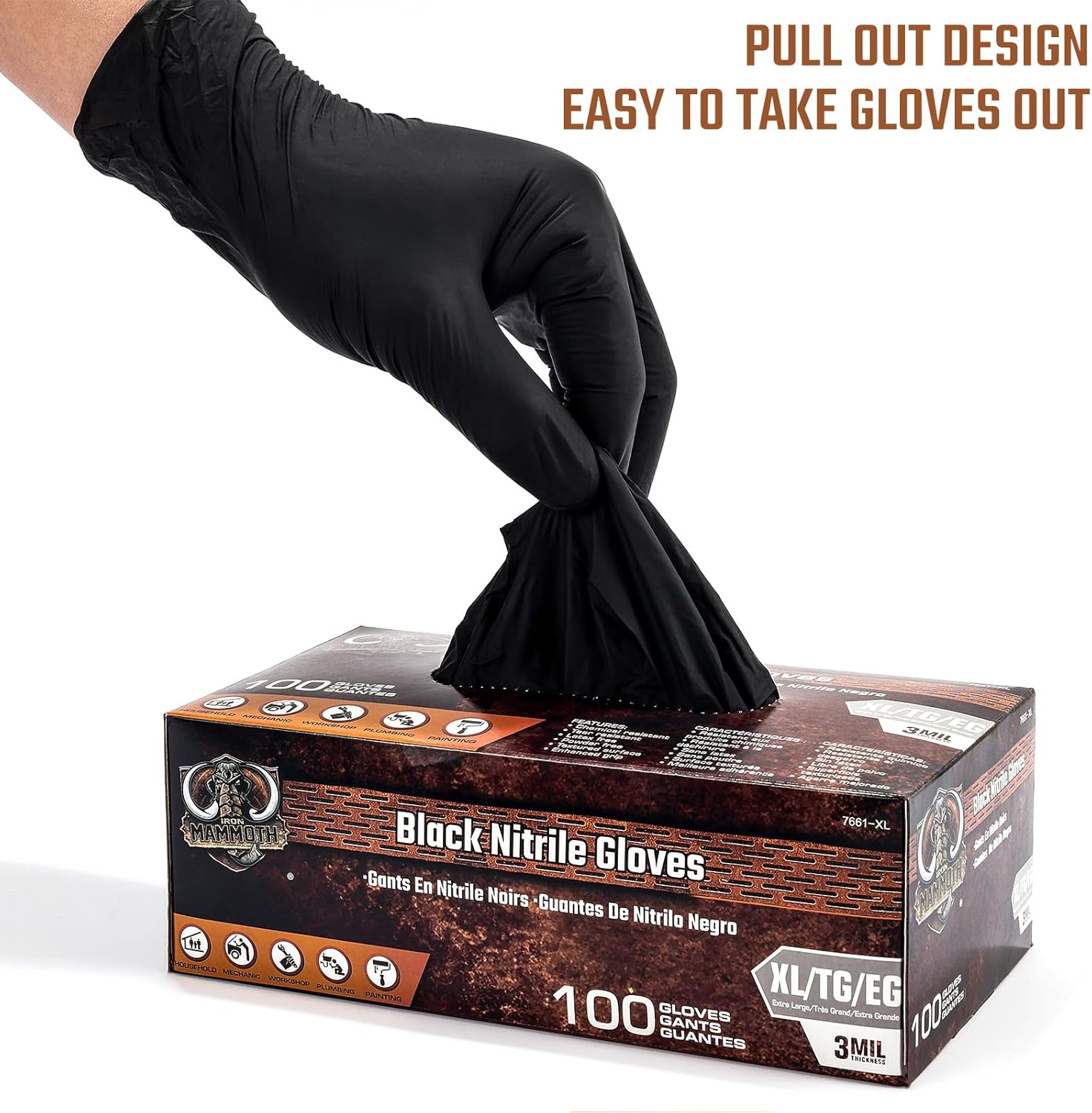 IRON MAMMOTH Nitrile Gloves Disposable Black Cleaning Gloves for Household 100-Count