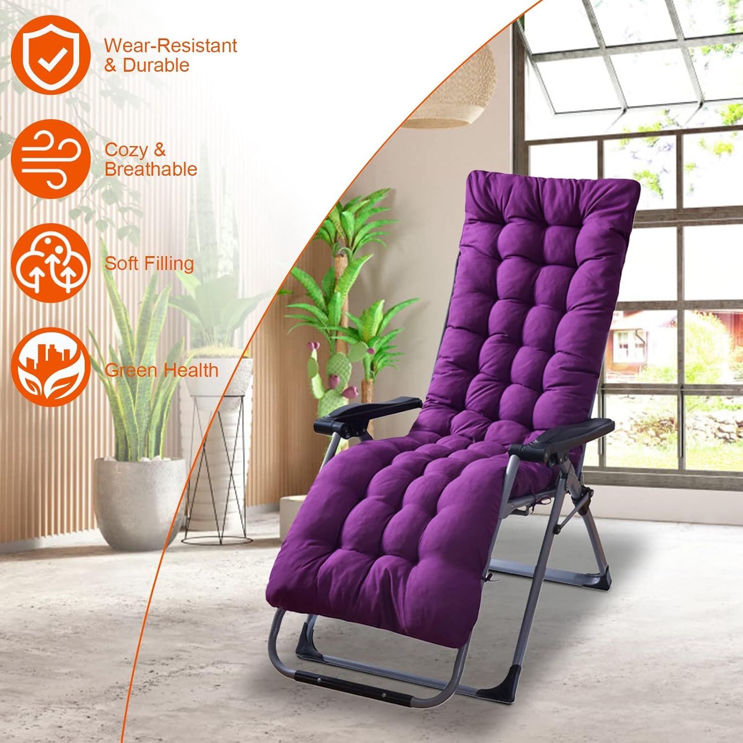 iMounTEK Cojines para silla de salón de 67 x 22 x 4 pulgadas, cojín de tumbona reclinable, mecedora, cojín para sofá o silla para muebles de