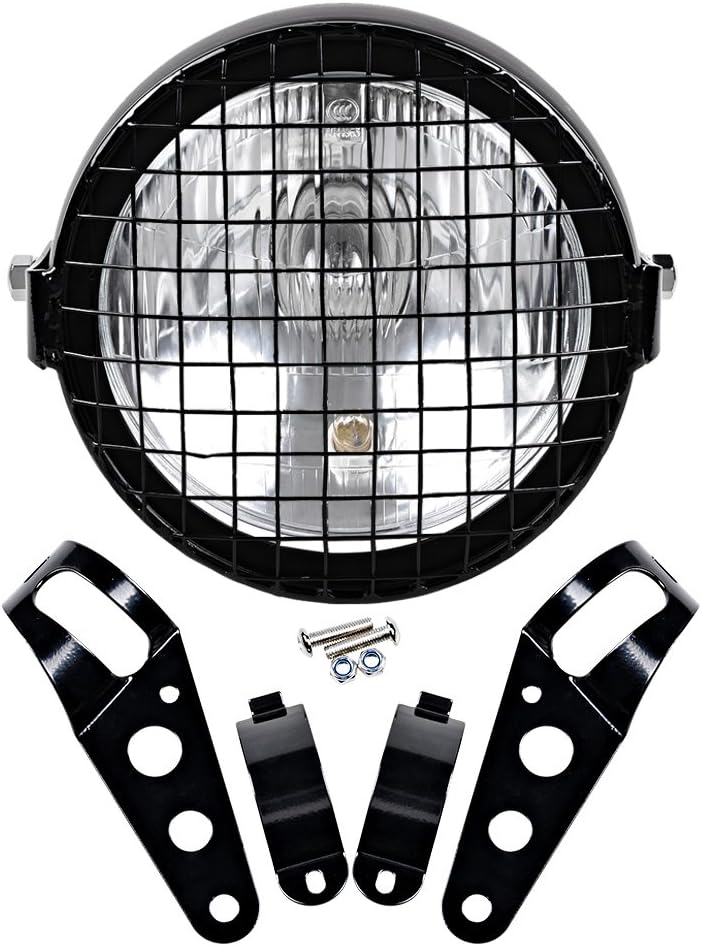 Astra Depot Faro delantero individual con lente transparente retro de 6 12 pulgadas + cubierta de malla para faro delantero + soportes de montaje de