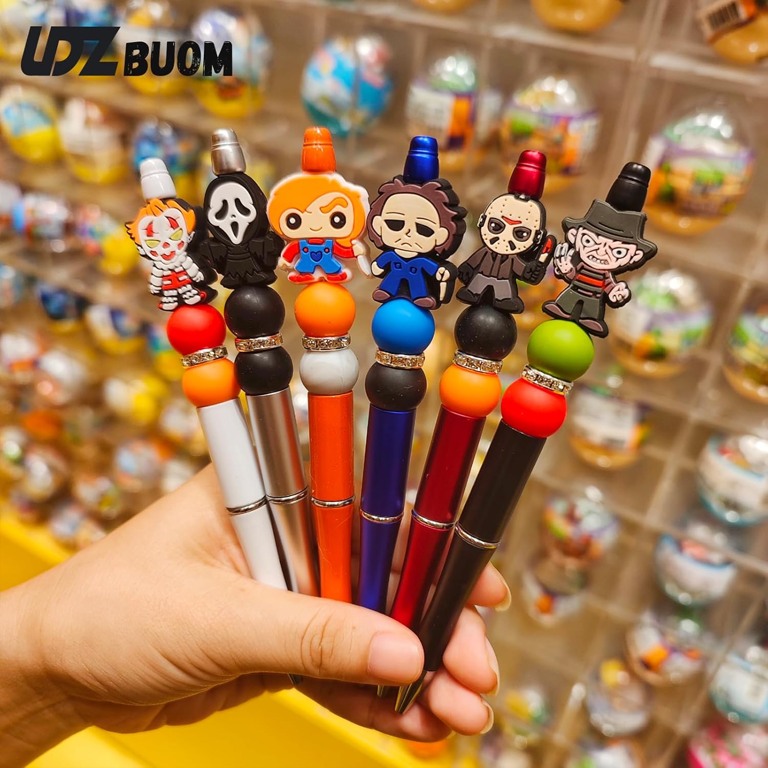 LDZBUOM 11 bolígrafos de rol de película de terror, novedosos bolígrafos de terror espeluznantes de Halloween para la escuela, suministros de