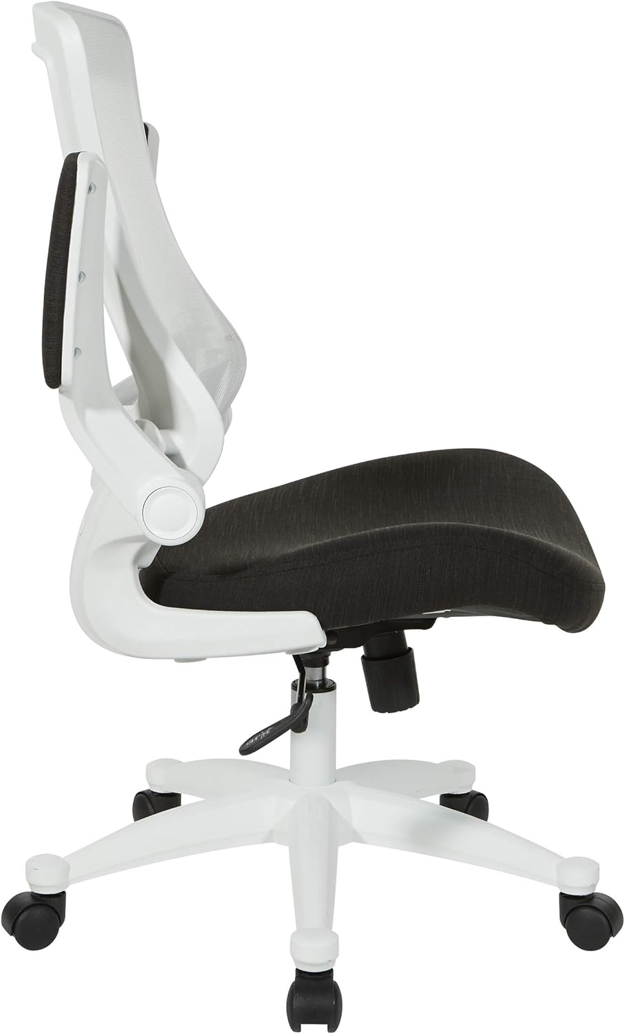 Office Star Silla de oficina con respaldo de pantalla blanca ventilada con brazos abatibles acolchados de color con base de nailon blanco, tela