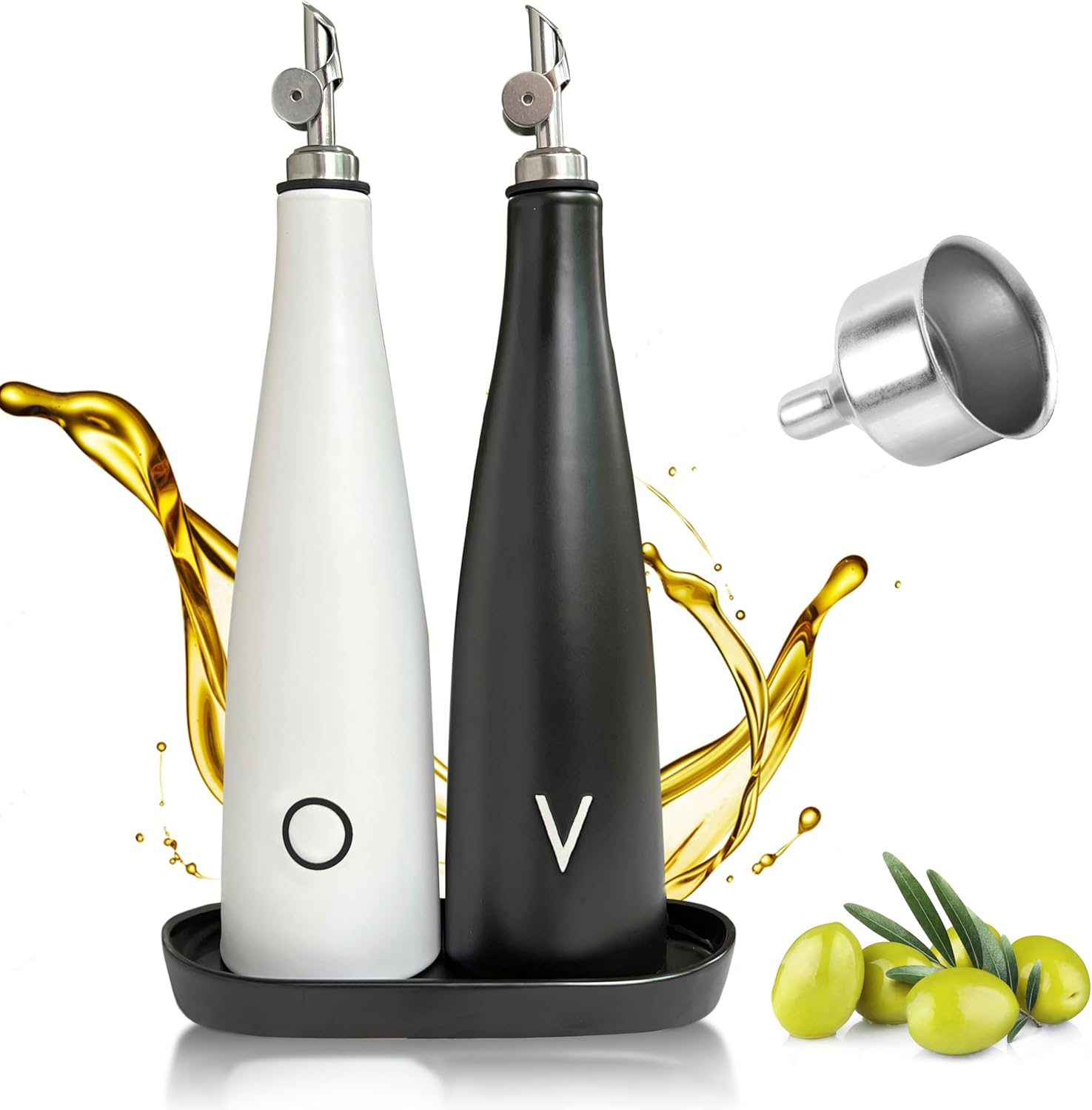 Juego de dispensador de aceite de cerámica y vinagre, botella dispensadora de aceite de oliva prémium para cocina con botella dispensadora de