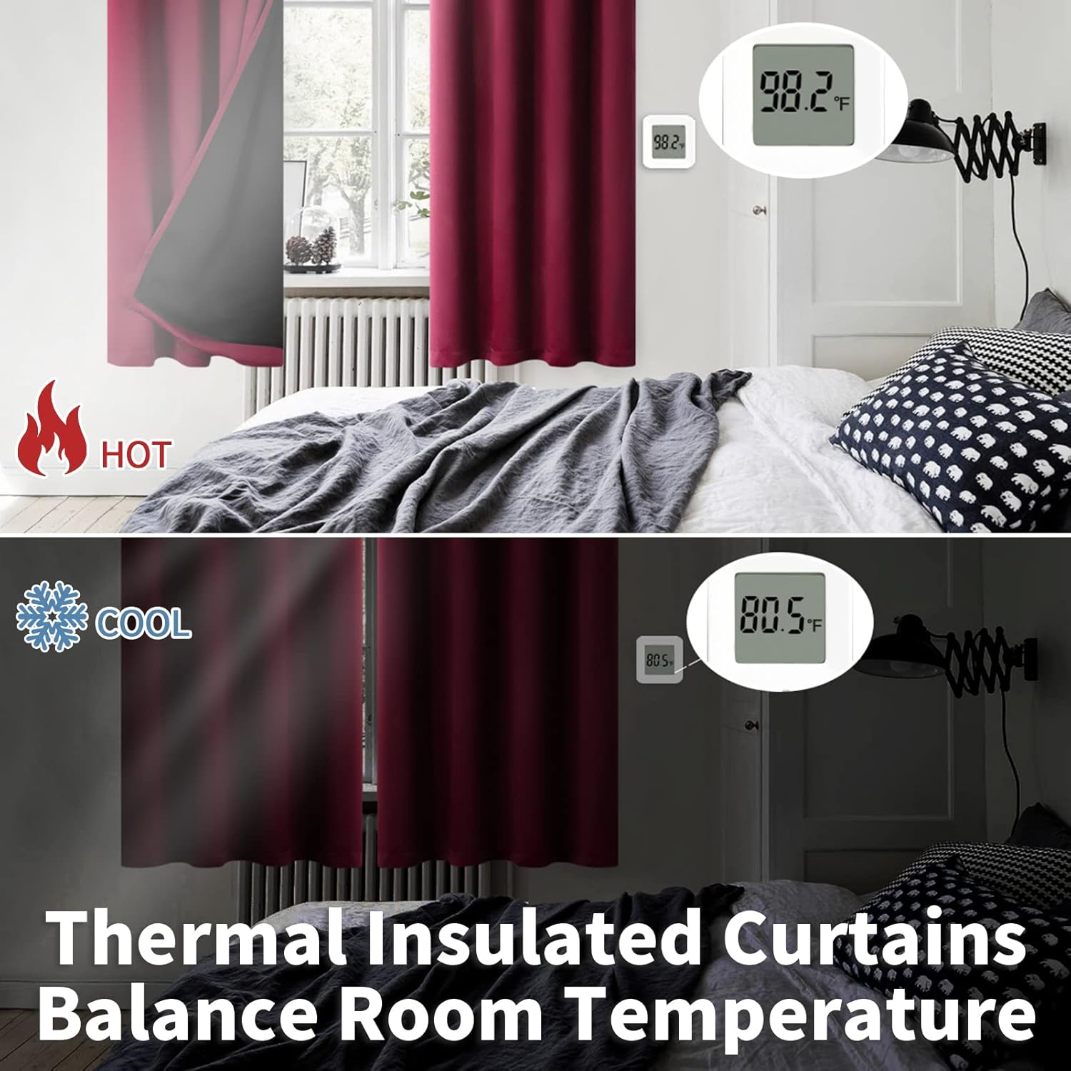 BGment – Cortinas con aislamiento térmico para habitación, 100% opacas, con forro negro, cortina de doble capa con ojales, reduce el ruido (52 x