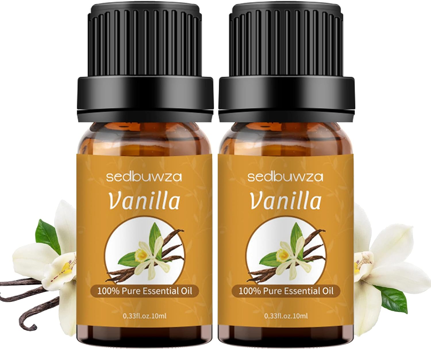 Sedbuwza Juego de aceites esenciales de vainilla, paquete de 2 aceites de aromaterapia 100% puros orgánicos sin diluir para masaje, difusor,