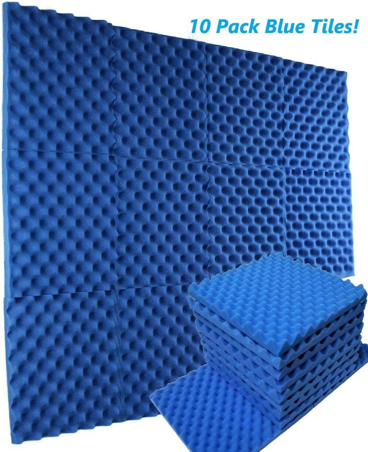 BookishBunny Paquete de 10 azulejos de pared de espuma acústica de alta calidad, 12 x 12 x 1.4 pulgadas (azul hielo)