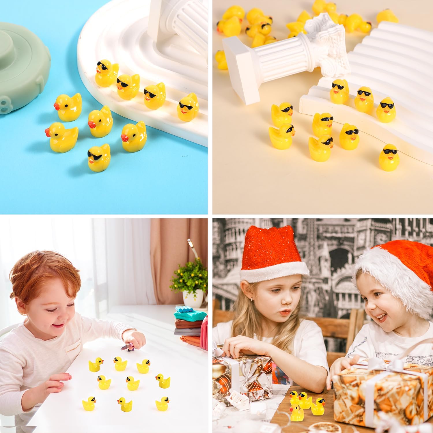 100 mini patos de resina, 50 lindos patos de resina con lentes de sol y 50 patos de resina de ojos negros en miniatura para casas de muñecas,