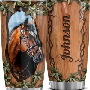 Wassmin Vaso de caballo personalizado con diseño de caballos, estilo de dibujo de madera, regalos de acero inoxidable aislado de 20 onzas, taza de Wassmin Vaso de caballo personalizado con diseño de caballos, estilo de dibujo de madera, regalos de acero inoxidable aislado de 20 onzas, taza de