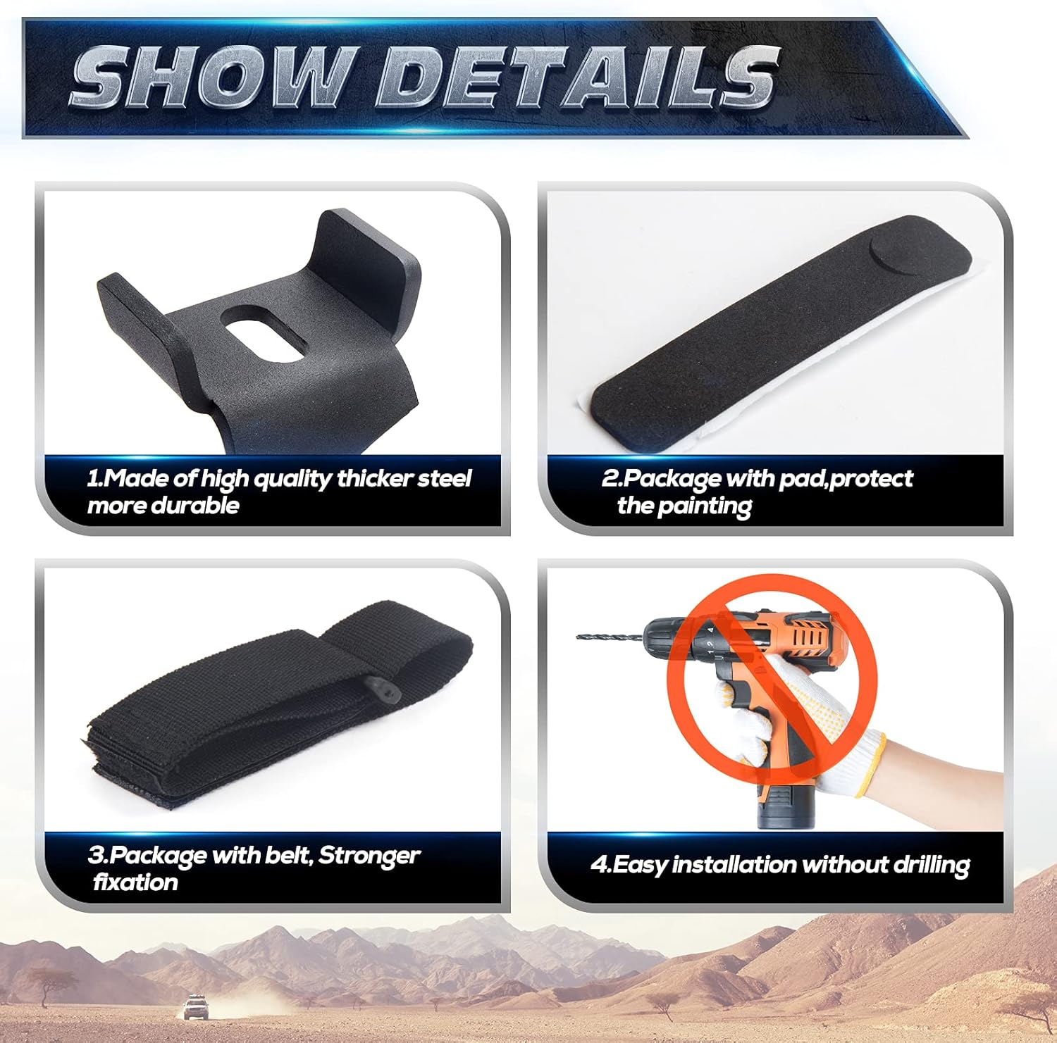 KSP Jack Mount Hood Bisagra Puerta Bisagra Soporte antirrobo para Je-ep 2007-2018 JK,2018+JL Offroad Negro