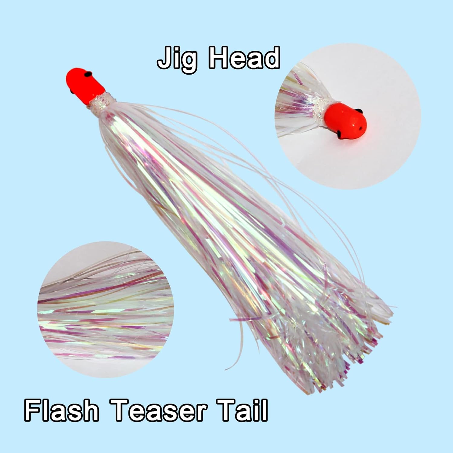 Mylar Flash Teaser Tail Bucktail Fishing Teasers Pesca Cabeza de plantilla con peso, señuelos de pesca, cebo Jig Bullet Sinkers Mylar Flash Faldas