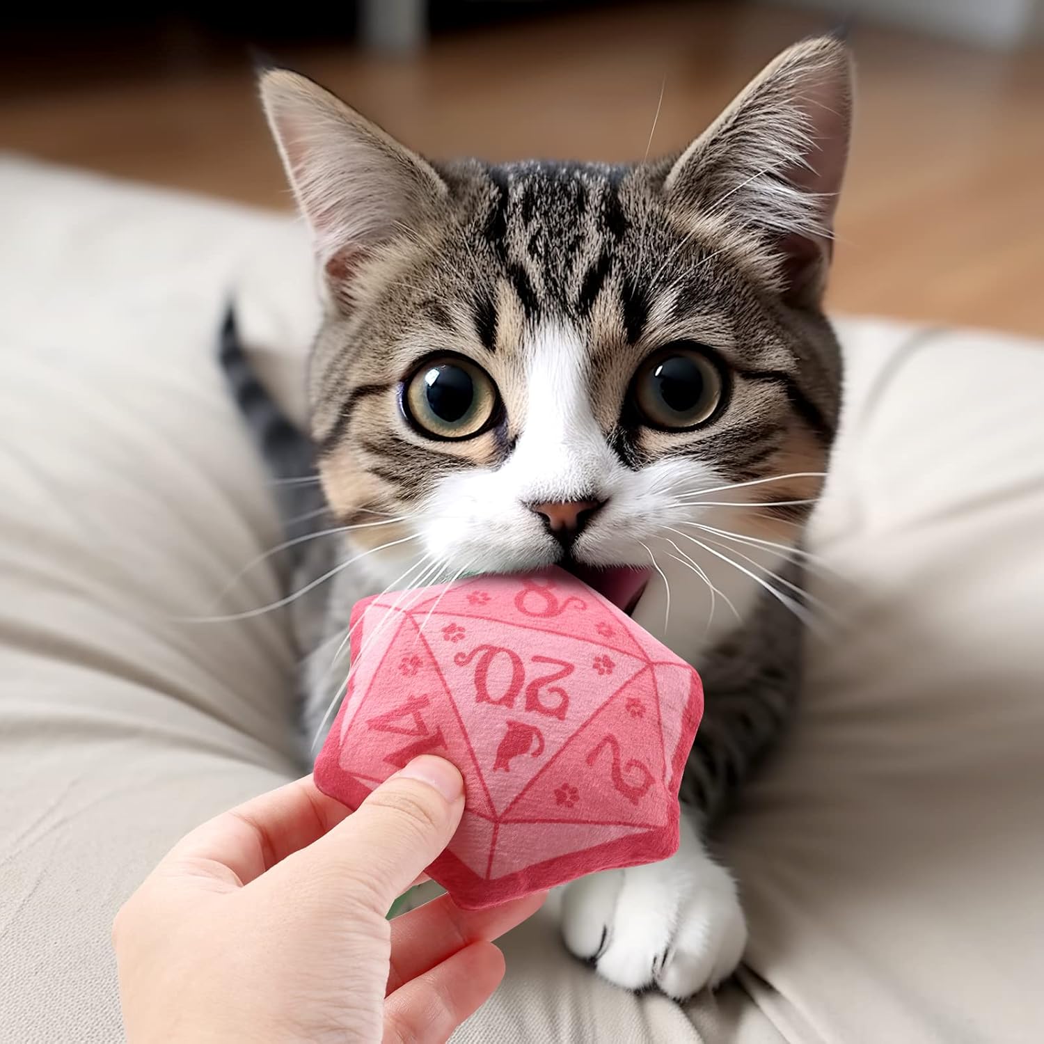 CiyvoLyeen D20 Dados juguete de hierba gatera, juguete interactivo para gatos DND para juegos de rol, juego de mesa, felpa suave, gato, dentición,