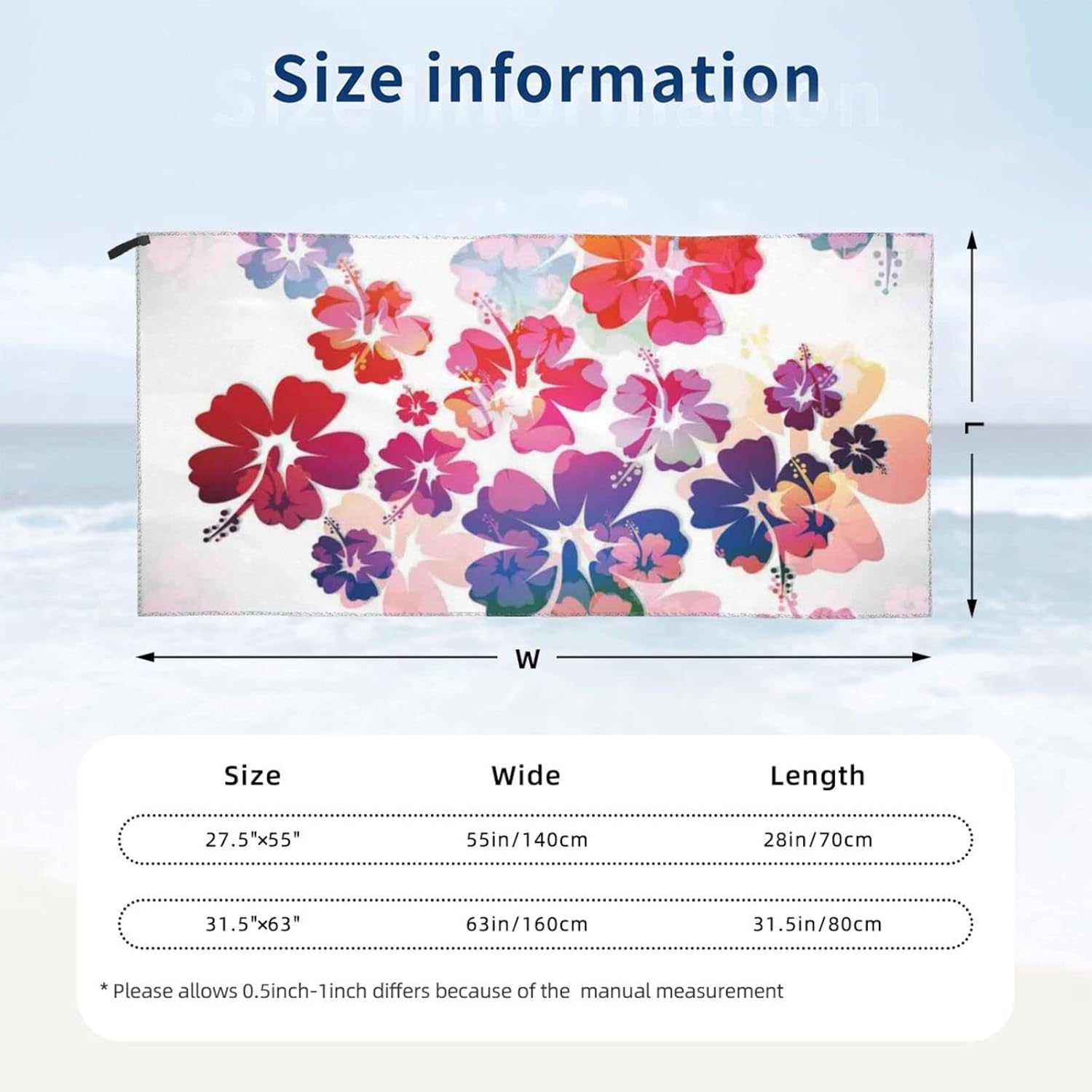 ZERAOKE Toalla de playa de microfibra con estampado de flores hawaianas para adultos, 31.5 x 63 pulgadas, toallas de playa de viaje de gran tamaño