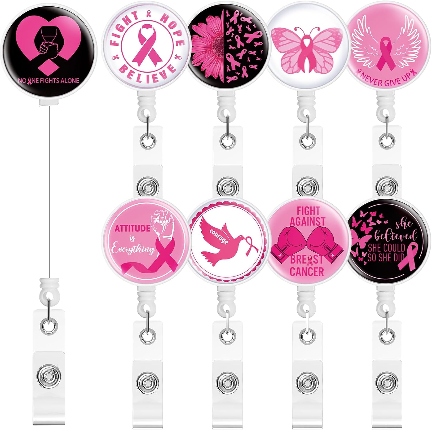Faccito Carrete retráctil para insignia de cáncer de mama, 18 unidades, con diseño de mariposa, para decoración de cáncer de mama, clip de