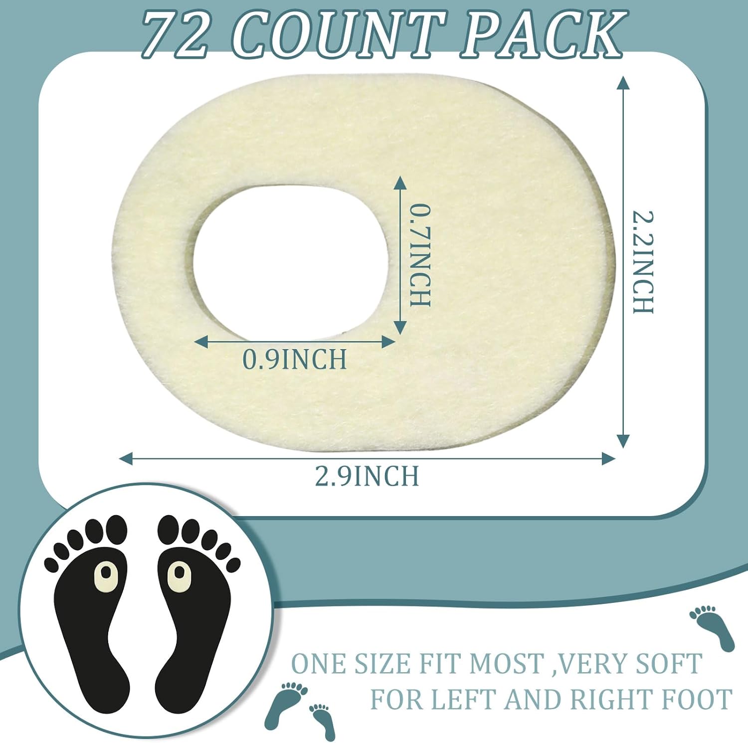72 cojines de fieltro para callos de forma ovalada, almohadillas adhesivas para pies, almohadillas suaves y transpirables para callos, cojines de