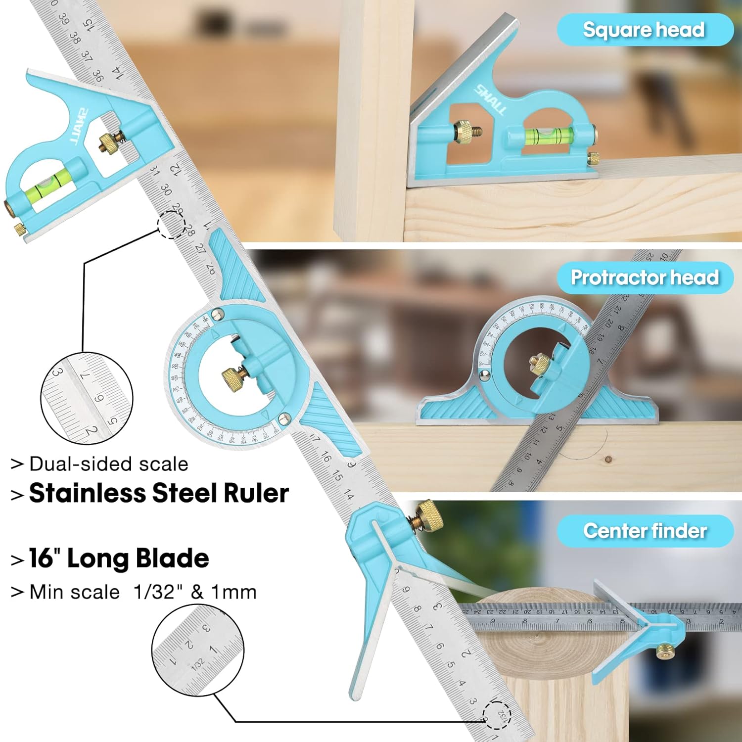 SHALL Rafter – Juego de herramientas cuadradas y cuadradas combinadas, cuadrado de carpintero de aleación de aluminio de 7 pulgadas y 16 pulgadas de