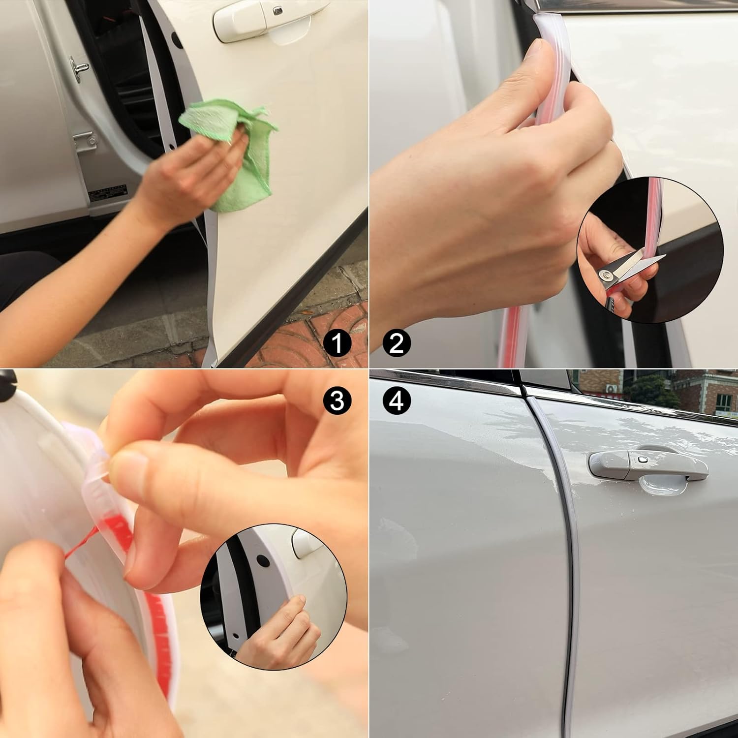 Winunite Protectores de borde de puerta de automóvil transparentes de 16.4 pies, se adaptan a la mayoría de vehículos, PVC autoadhesivo, en forma de