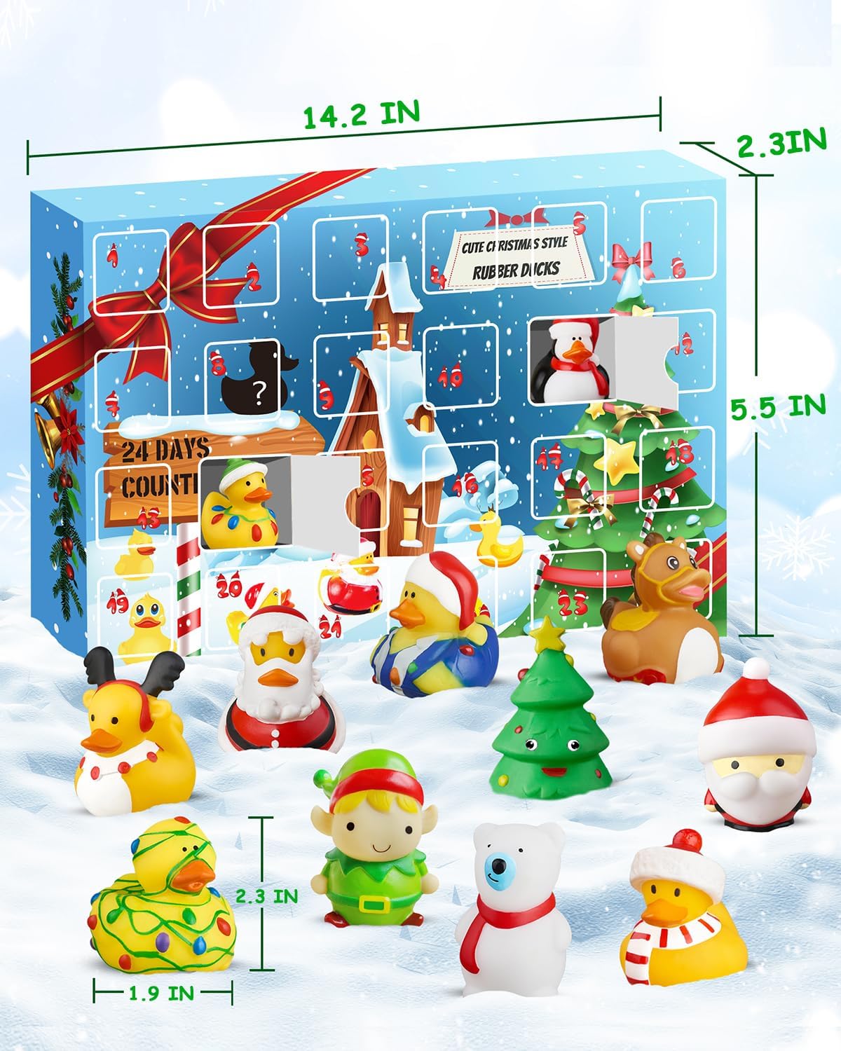 Calendario de Adviento de pato de goma 2023, juguetes de baño de patos de Navidad, calendario de Adviento para niños, patito de goma para patitos