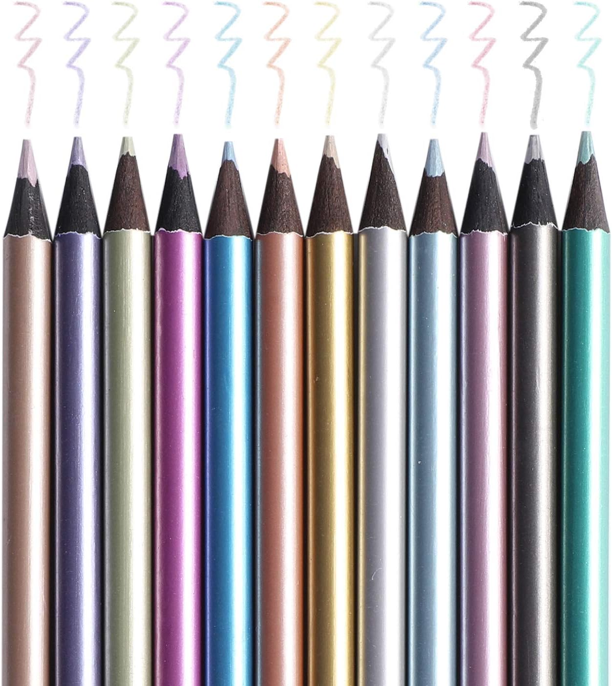 12 lápices de colores metálicos, 12 colores, no tóxicos, lápices de colores preafilados, lápices de dibujo de madera negra, kit de lápices de