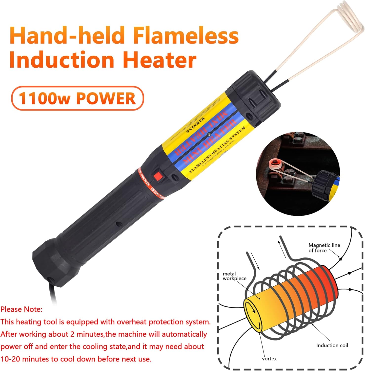 Herramienta de calentador de inducción de 1100 W, kit de calentador de inducción magnética de 3 bobinas, calefacción sin llama automotriz,