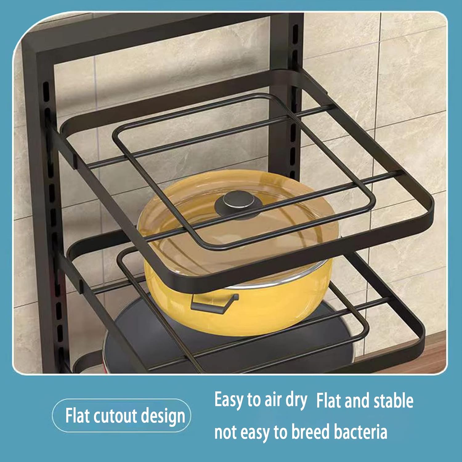 Organizador de ollas y sartenes para gabinete, 3 niveles para organizar la cocina, altura ajustable y ahorro de espacio, con 2 métodos de bricolaje,