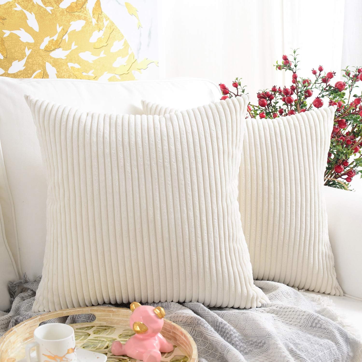 MERNETTE- Funda de cojín de pana, suave, decorativa, cuadrada, para decoración del hogar, para sofá, cama, silla