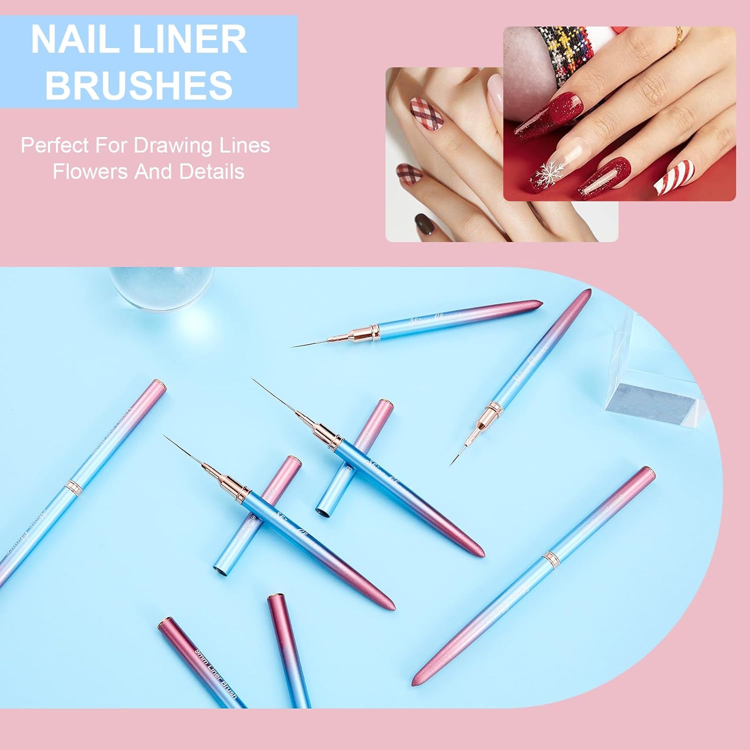 Shince Chance – Juego de pinceles para arte de uñas, 6 pinceles de diseño de uñas para esmalte de gel, dibujo fino, pequeños detalles, pintura de