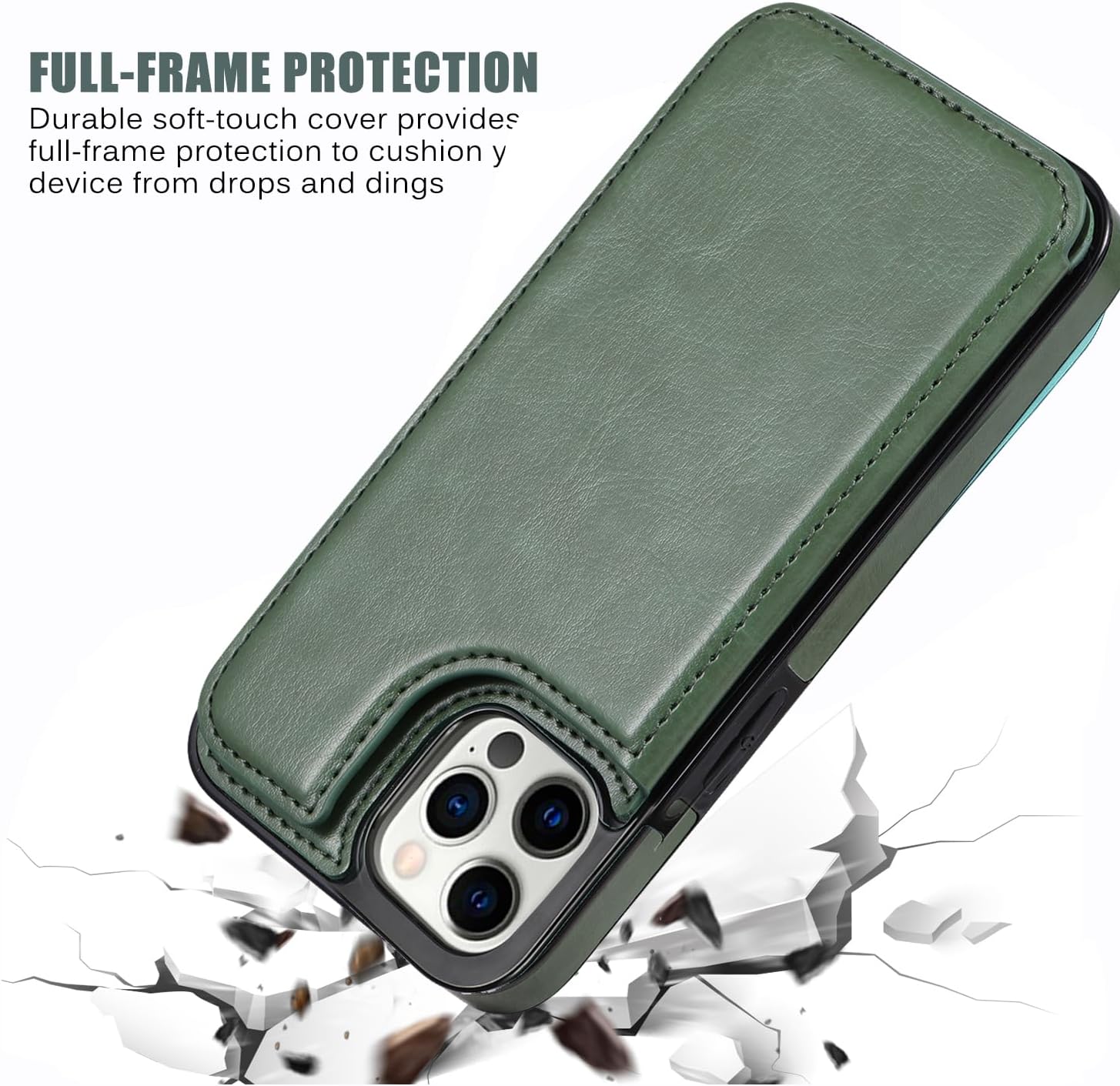 Funda tipo cartera compatible con iPhone 12 Pro12, funda protectora delgada con soporte para tarjetas, funda de piel sintética de alta calidad con