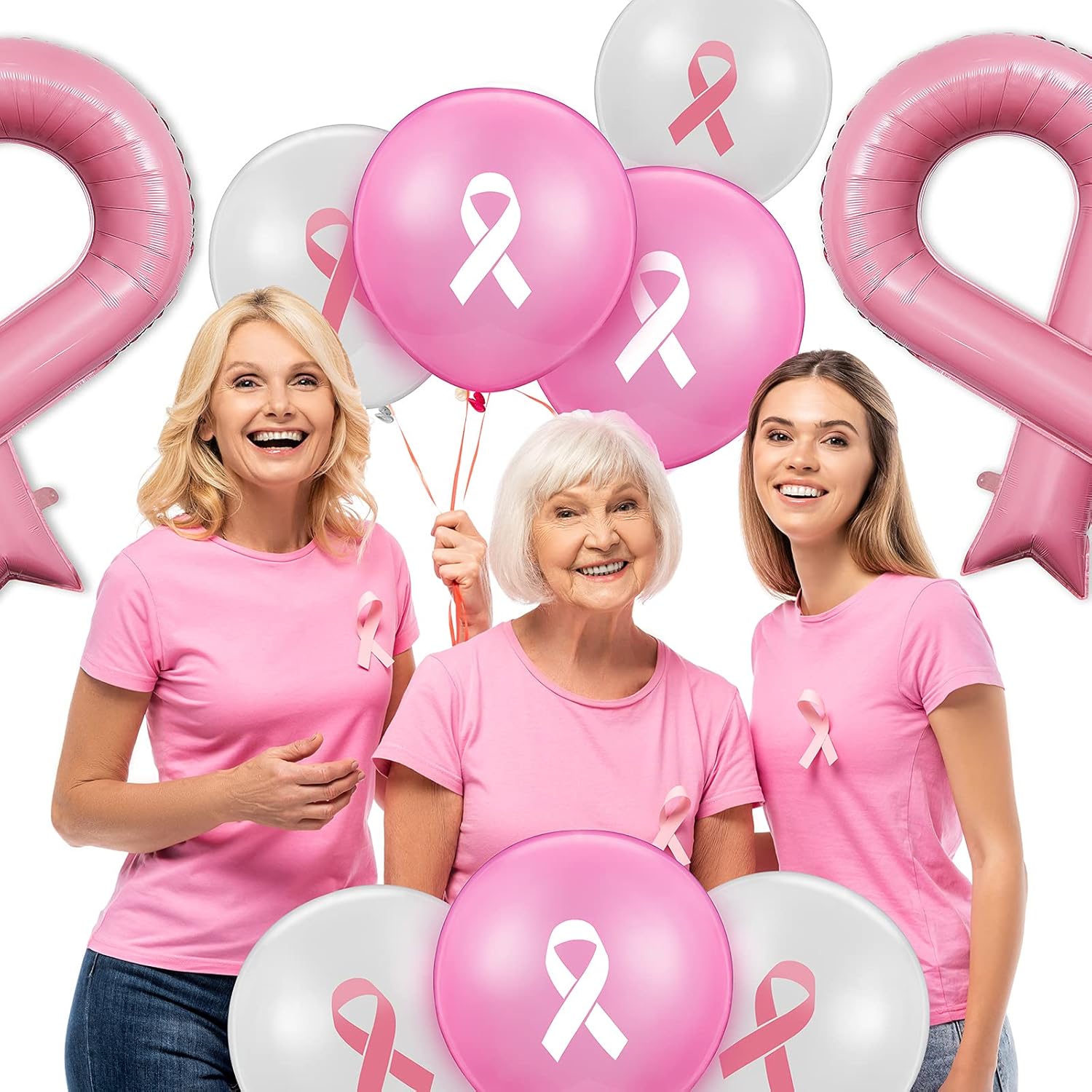 40 globos de cinta rosa sobre el cáncer de mama, globos de concienciación sobre el cáncer de mama, globo rosa sobre el cáncer de mama, globo de