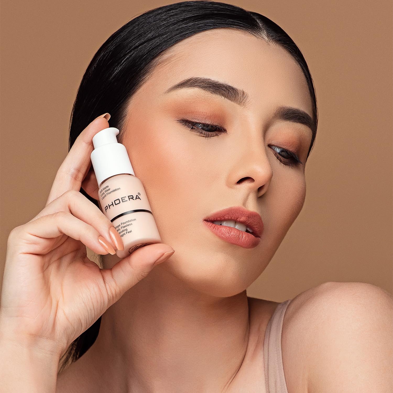 PHOERA – Base de maquillaje de cobertura completa, base PHOERA, juego de maquillaje PHOERA, brochas de maquillaje Kabuki de parte superior plana,