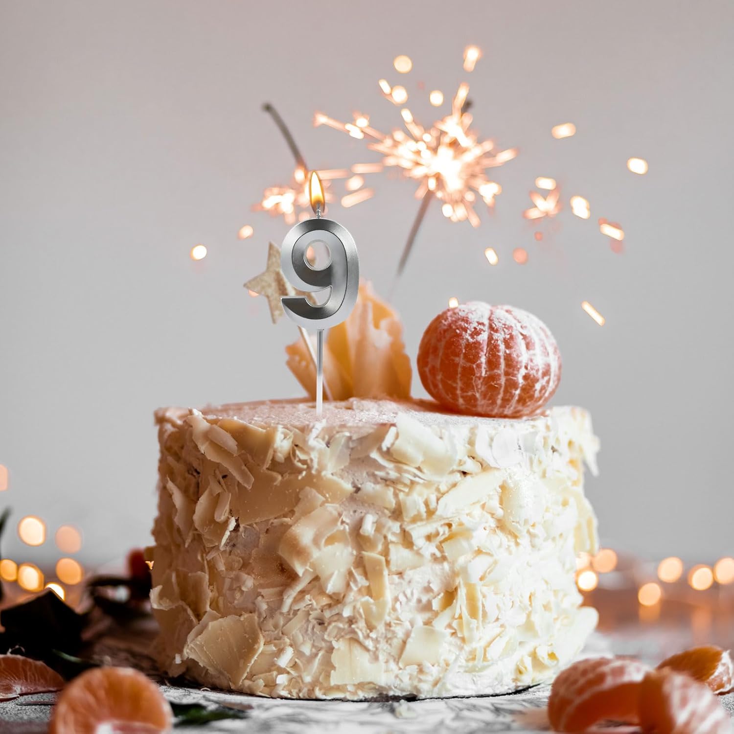 Vela de cumpleaños de plata con el número 9 para pastel, vela de cumpleaños, vela número 9, velas de número 9, diseño 3D, para cumpleaños, boda,