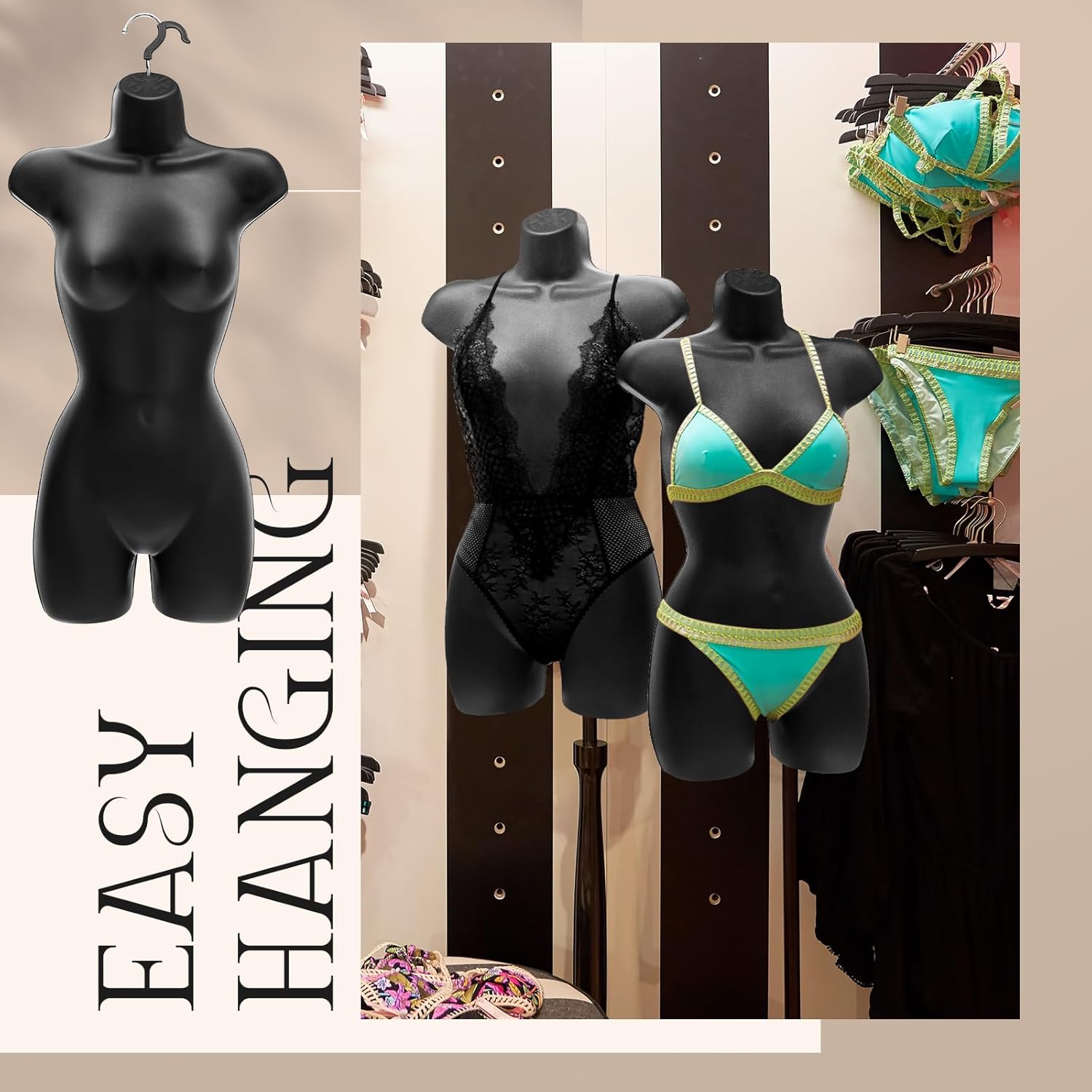 Maniquí femenino con gancho, cuerpo de maniquí de espalda hueca, cuerpo de maniquí con gancho, mitad del cuerpo, exhibición de maniquí, maniquí