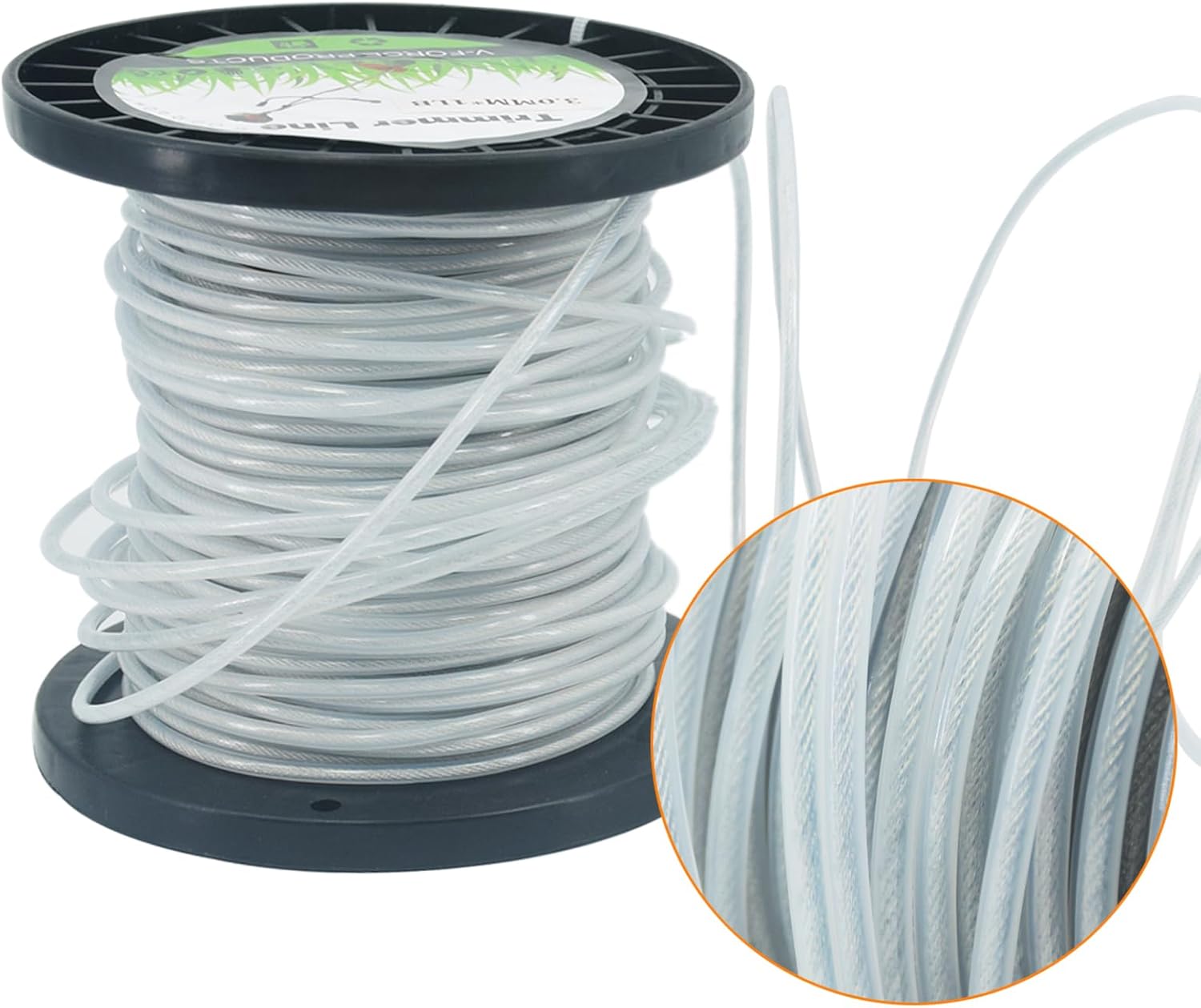 . Línea de recortadora redonda de 120 pulgadas, alambre de acero universal, para recortar hierba, línea de cable de alambre resistente,