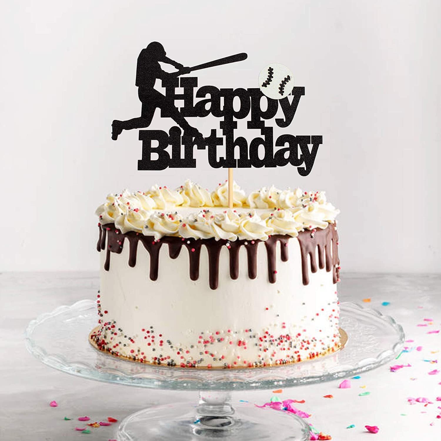 Juego de 8 decoraciones de pastel de béisbol con texto en inglés “Happy Birthday”, decoración de pastel de béisbol y softbol para temática