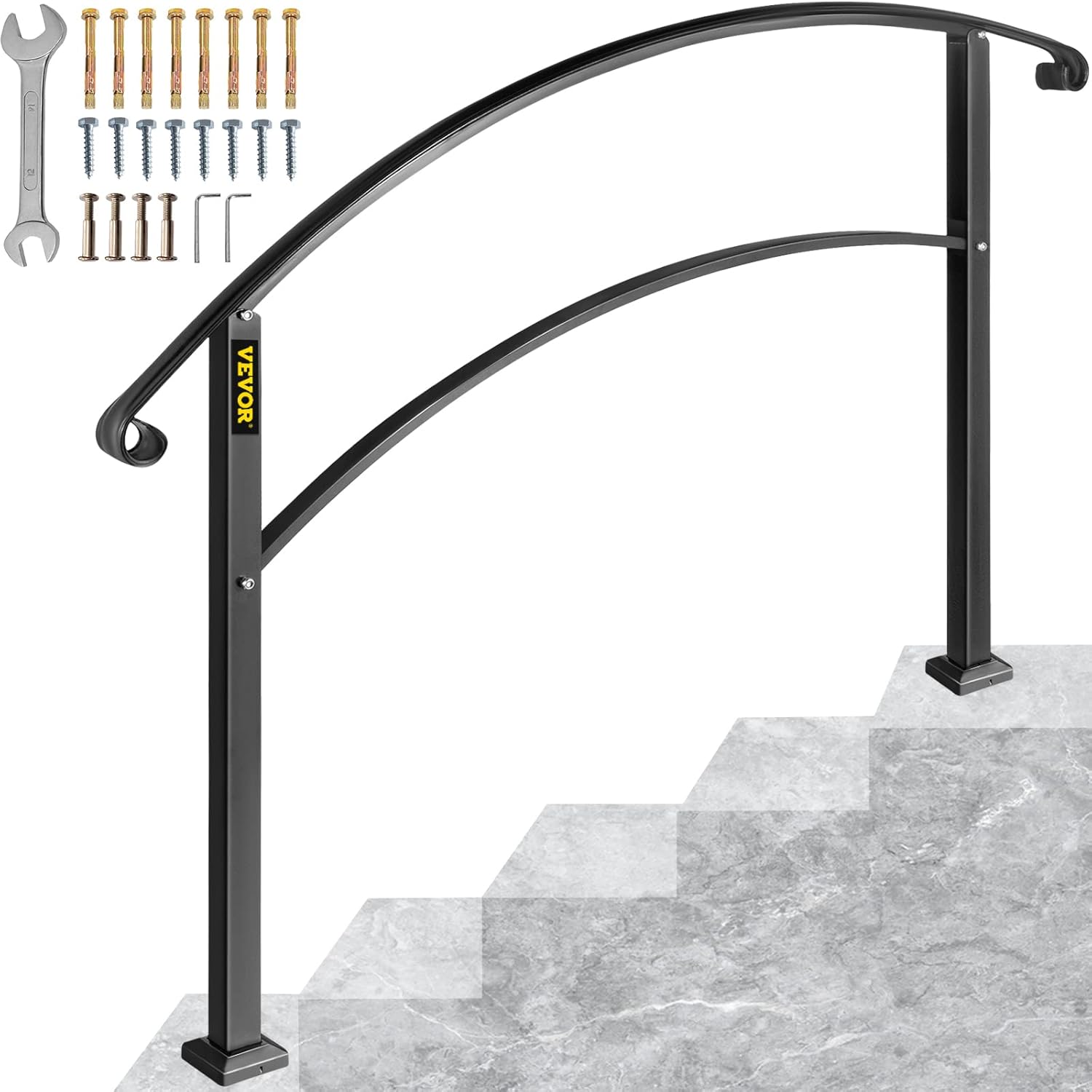Happybuy Pasamanos para escalones al aire libre, barandilla de escalera para exteriores de 1 o 5 escalones, pasamanos de hierro forjado negro,