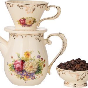 YOLIFE Floarl – Juego de gotero de café, cafetera de cerámica con diseño de cono, 1 taza, regalo para mujeres (arbustos florecientes) YOLIFE Floarl – Juego de gotero de café, cafetera de cerámica con diseño de cono, 1 taza, regalo para mujeres (arbustos florecientes)