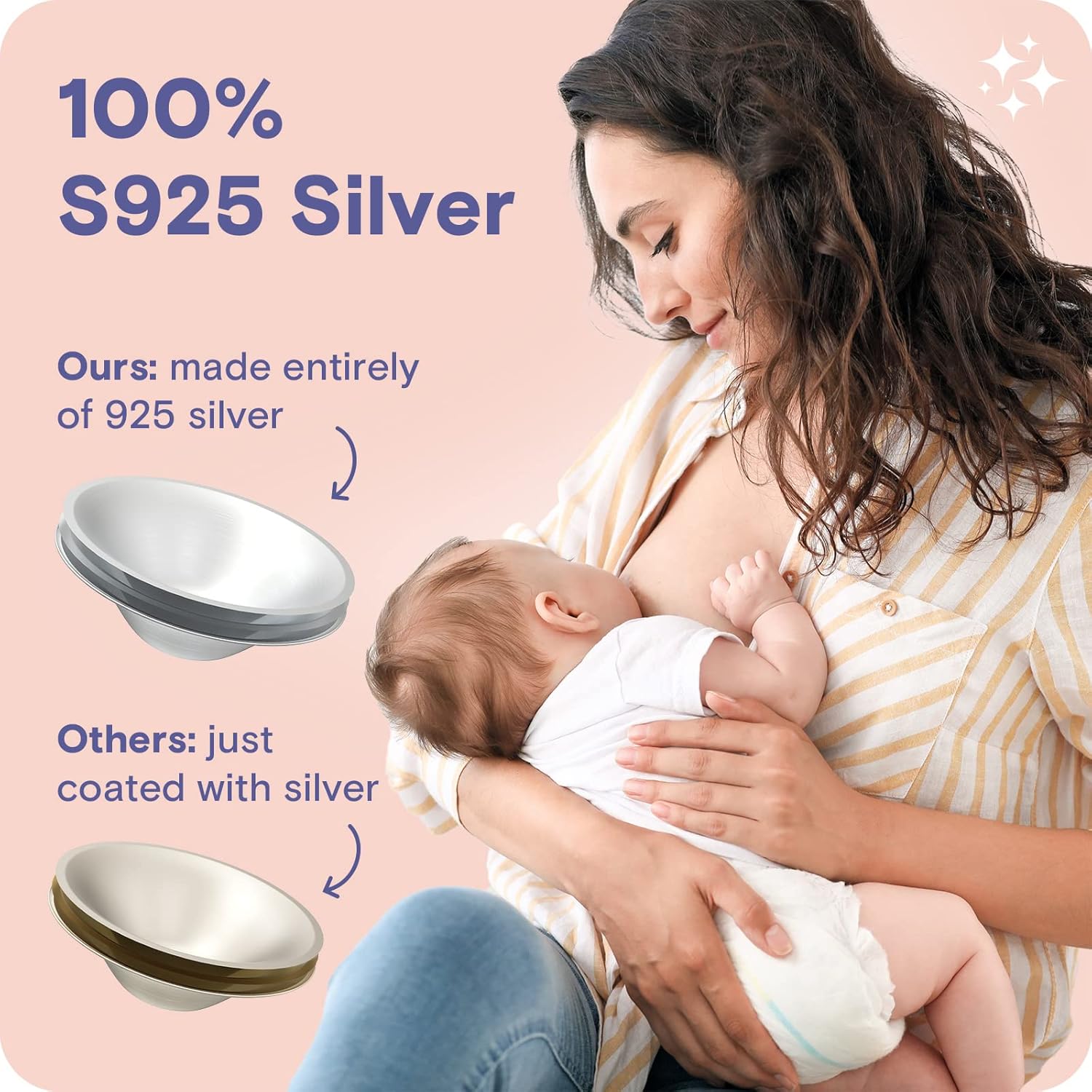 RUVALINO – Copas de lactancia originales de plata, protectores de pezones esenciales para lactancia, para recién nacido, cubierta de pezón para