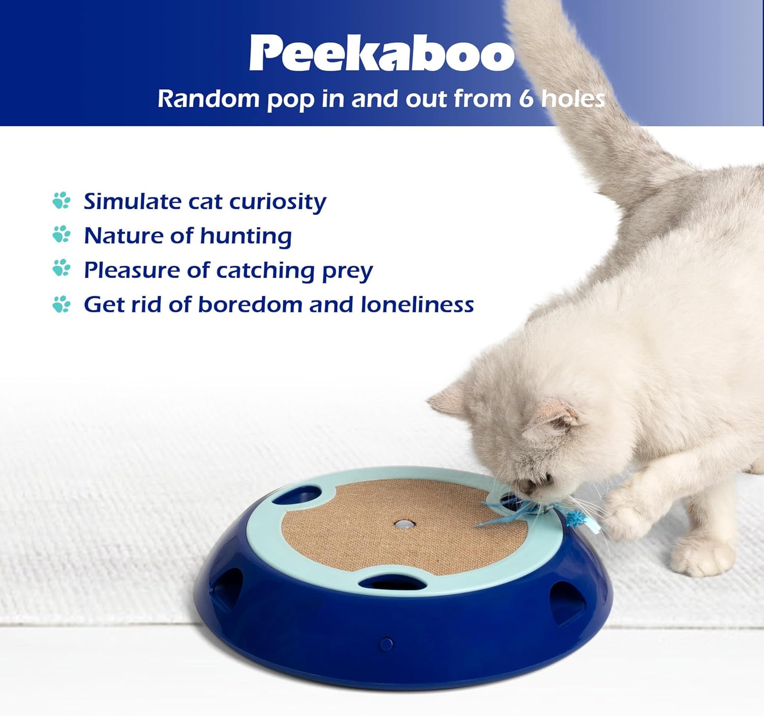 PetPrime Juguetes interactivos 2 en 1 para gatos de interior, juguete electrónico para gatitos con alfombrilla de yute, lindo juguete de ratón