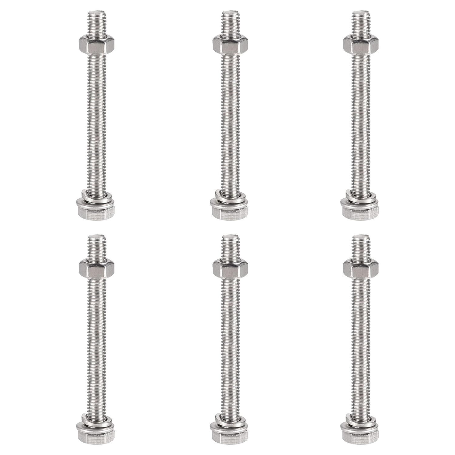 uxcell Tornillos de cabeza hexagonal M6 x 2.559 in, tuercas, kits de arandelas planas y de bloqueo, pernos hexagonales de rosca completa de acero