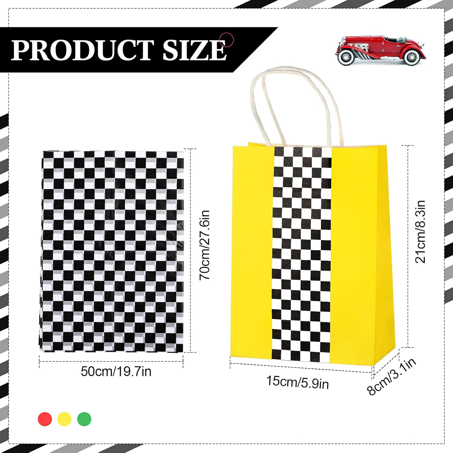 Glenmal Paquete de 16 bolsas de regalo para autos de carreras con papel de seda a granel de 8.3 x 5.9 x 3.1 pulgadas, bolsas de recuerdo de fiesta