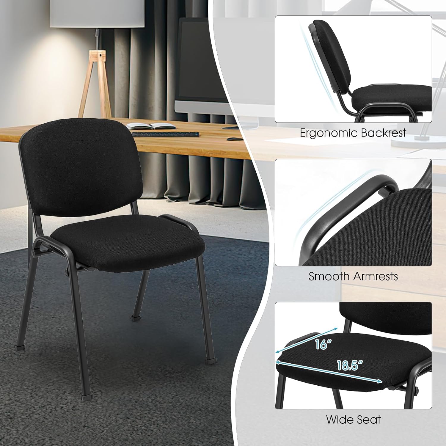COSTWAY Juego de 5 sillas de sala de espera, sillas de conferencias apilables con asiento y respaldo tapizados, sillas ergonómicas de recepción de