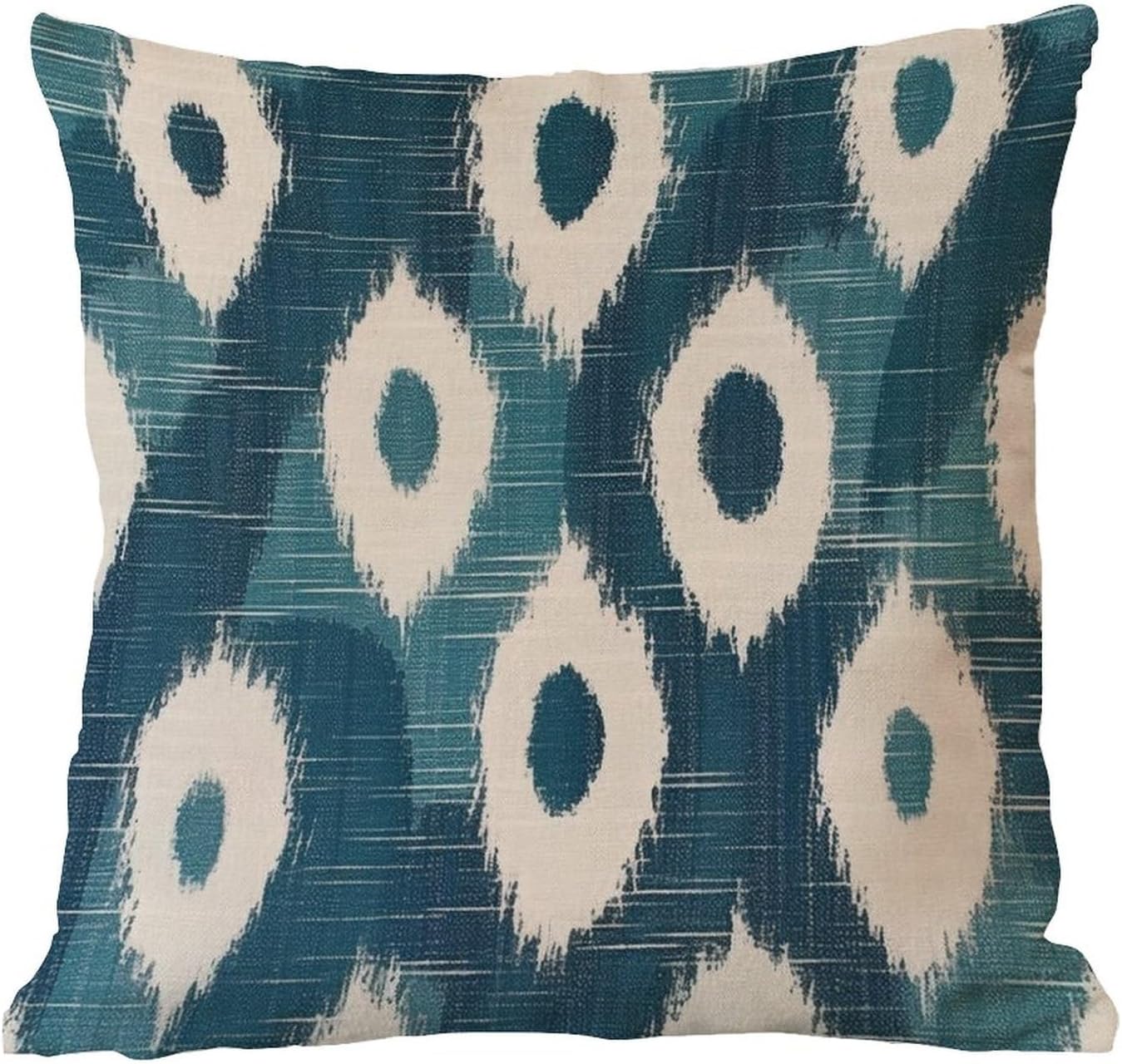 Funda de almohada estilo europeo Ikat azul índigo crema estilo chinoiserie, funda de cojín asiática de 18 x 18 pulgadas, funda de almohada