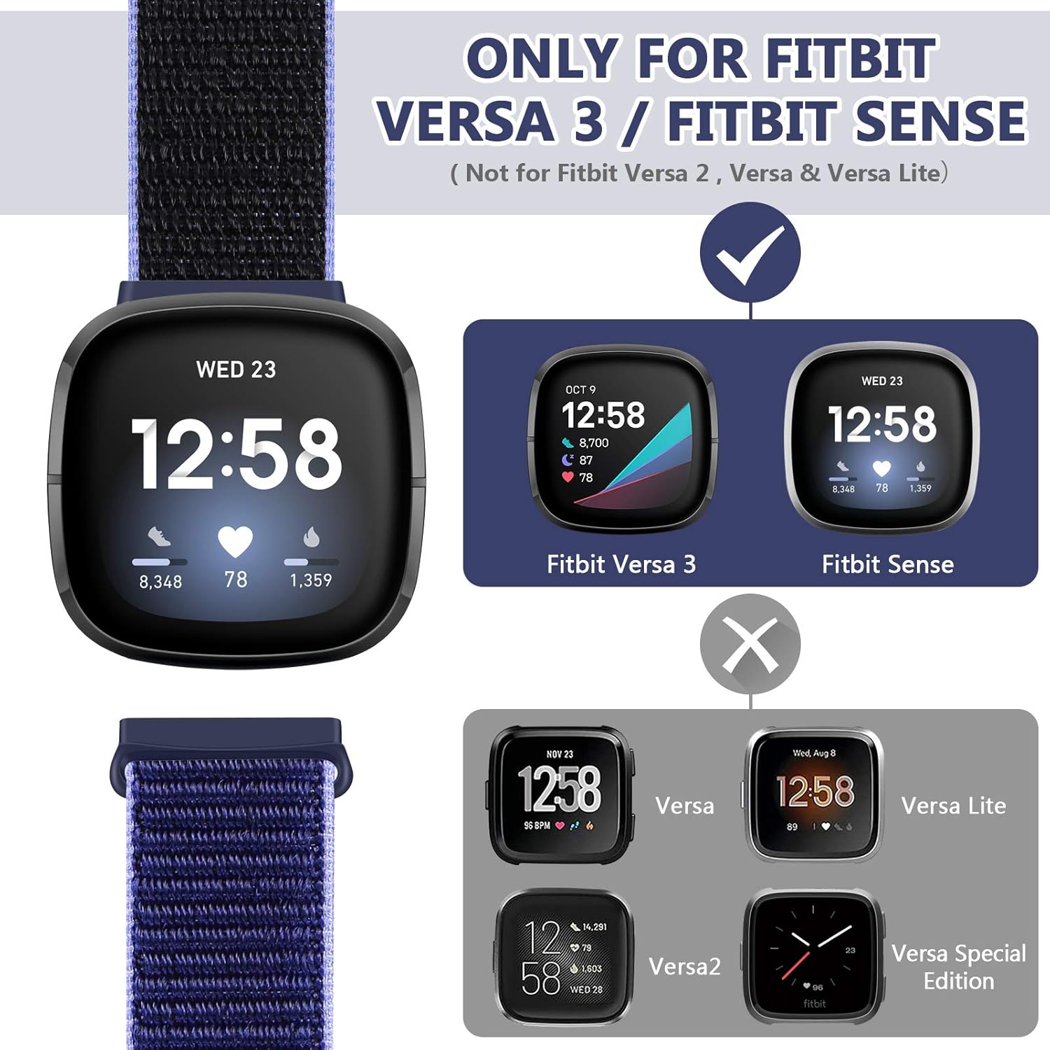 AVOD Correas de nailon compatibles con Fitbit Versa 4Sense 2Versa 3Fitbit Sense, correa de repuesto ajustable deportiva suave transpirable para