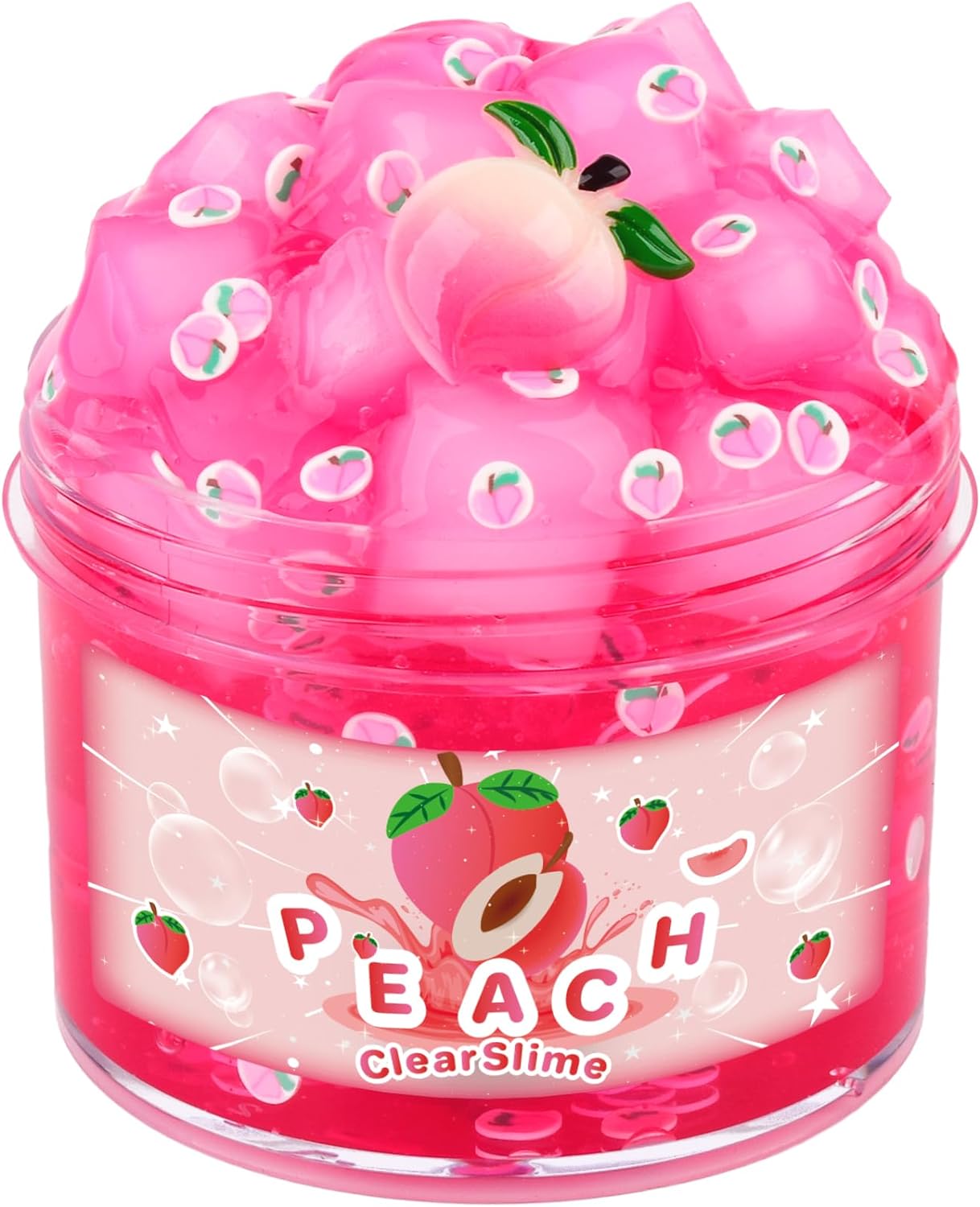 Cubitos de gelatina transparente de melocotón rosa, bonitos dijes de complementos, slime de cristal crujiente, slime de agua Boba, juguete de lodo