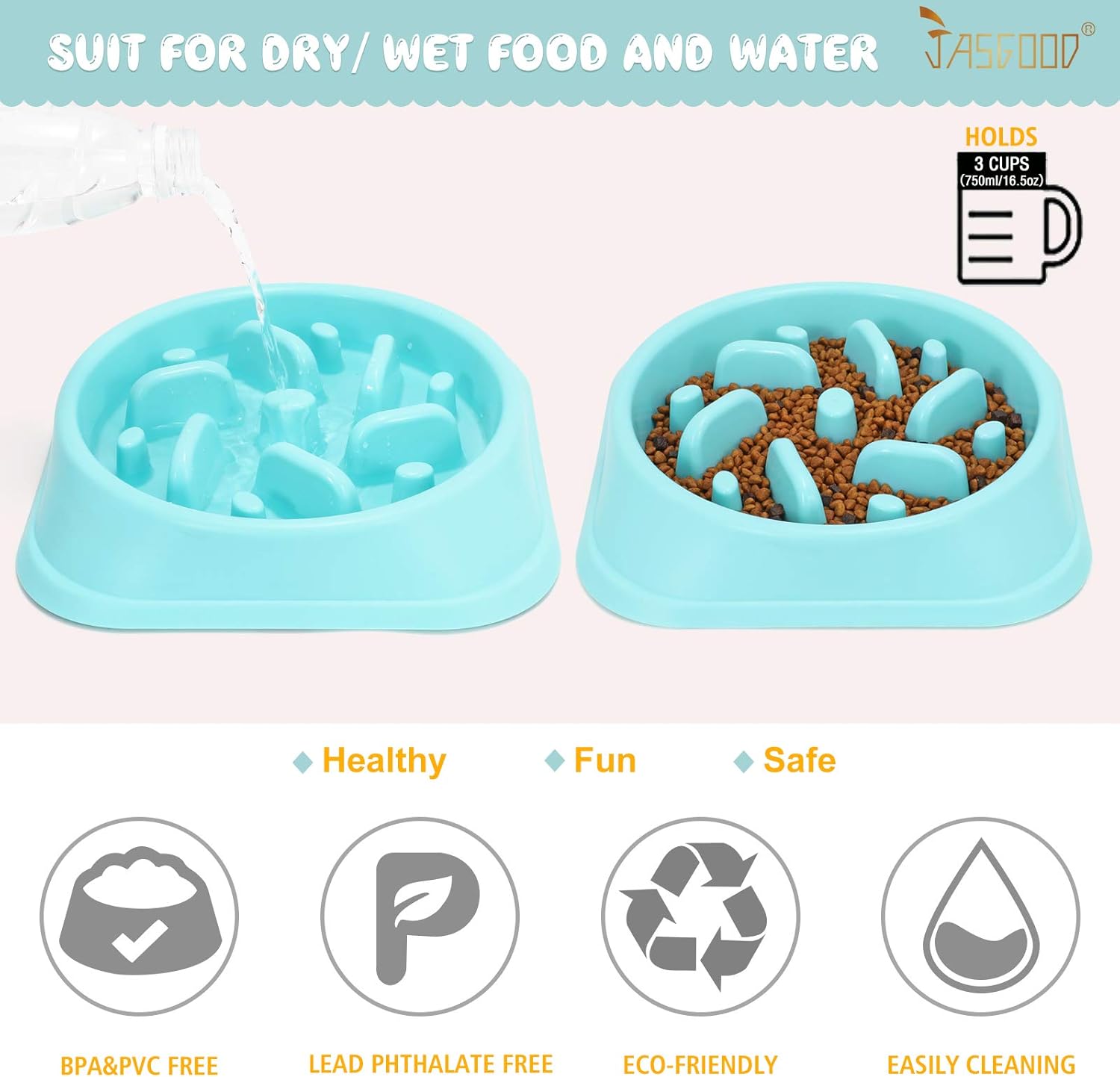 JASGOOD Cuencos grandes para perros de alimentación lenta, tazón para mascotas, ecológico, no tóxico, para evitar asfixia, diseño saludable para