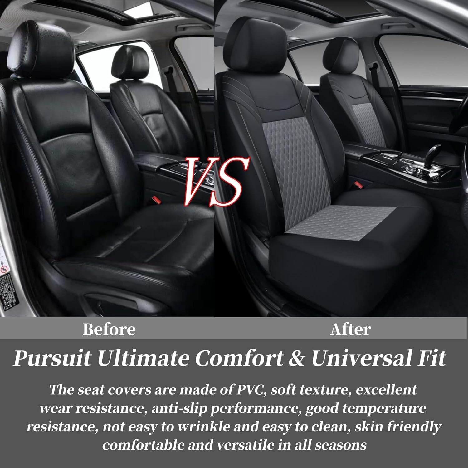 Coverado Juego completo de fundas de asiento de automóvil, 11 fundas universales de asiento para automóviles, cojines de asiento de automóvil de