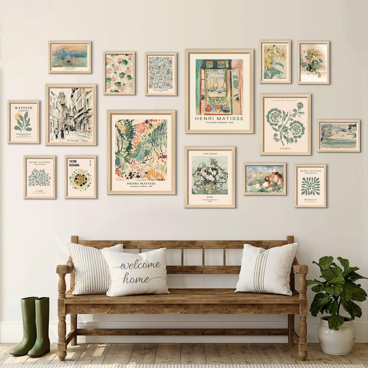 ANERZA 16 piezas de decoración de pared verde salvia, impresiones de pared Matisse para dormitorio, carteles abstractos para estética de habitación,