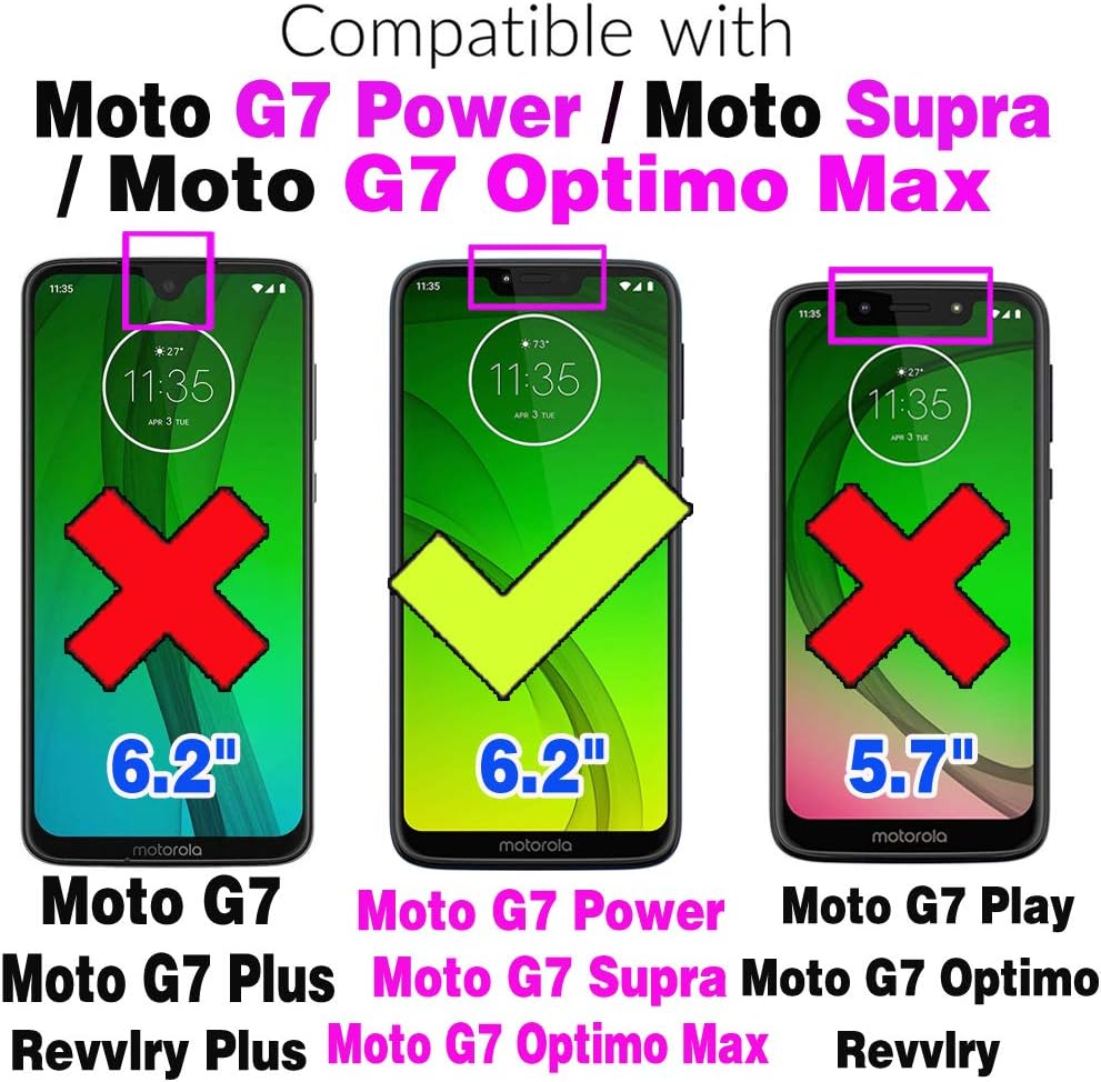 Asuwish Funda de teléfono para Moto G7 PowerMotoG7 SupraMoto7 Optimo Max con protector de pantalla y cartera con purpurina, ranura para tarjetero,